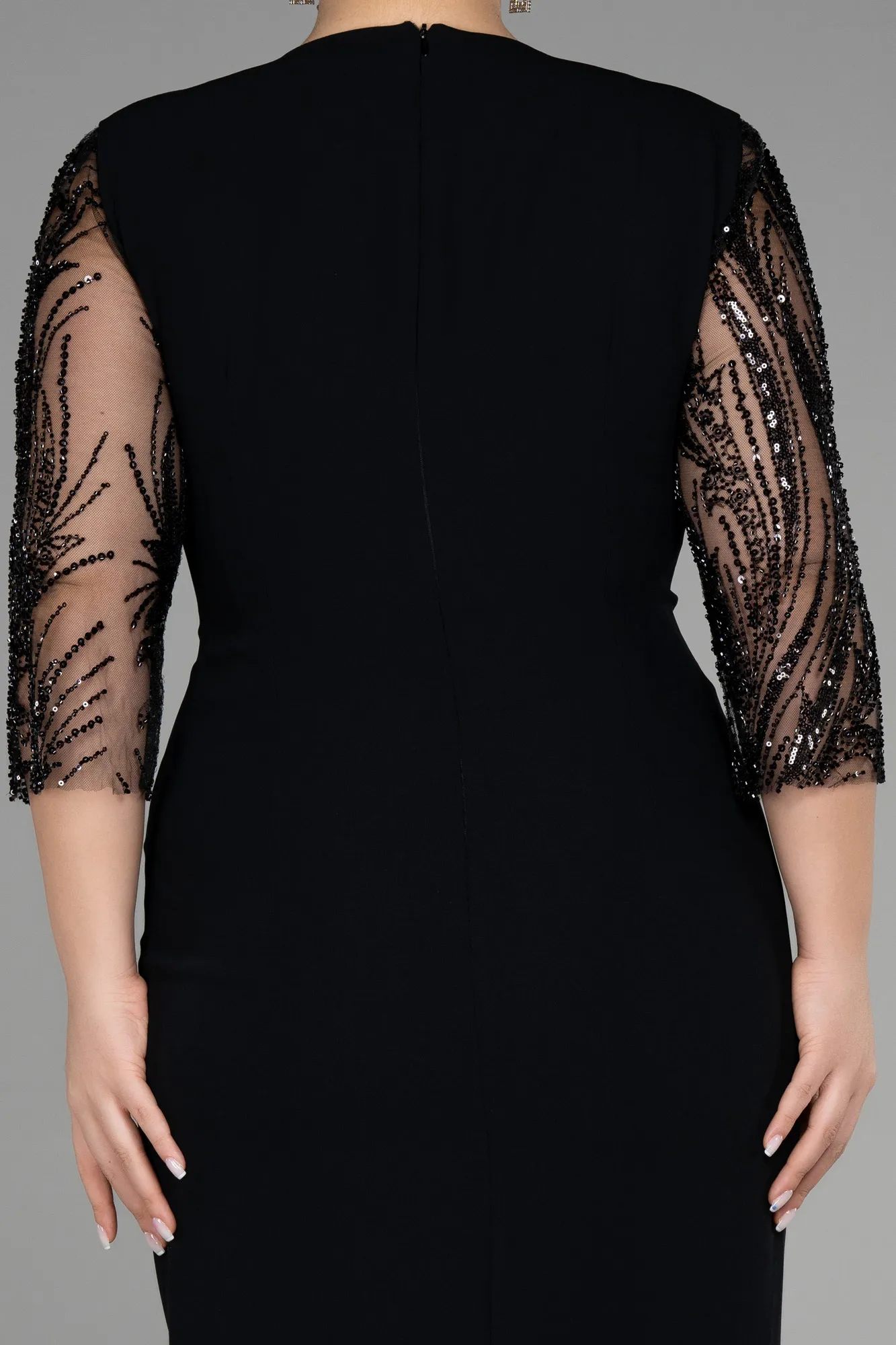 Black-Midi Plus Size Evening Dress ABK1783