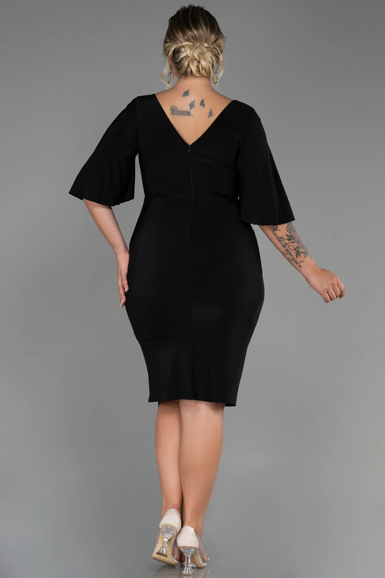Black-Midi Plus Size Evening Dress ABK1801