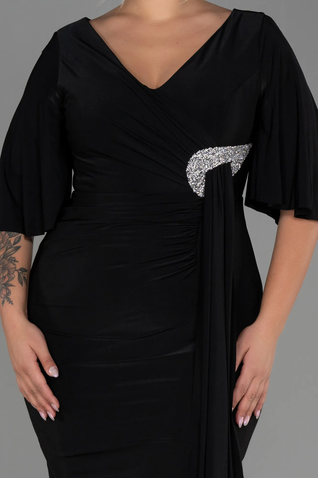 Black-Midi Plus Size Evening Dress ABK1801