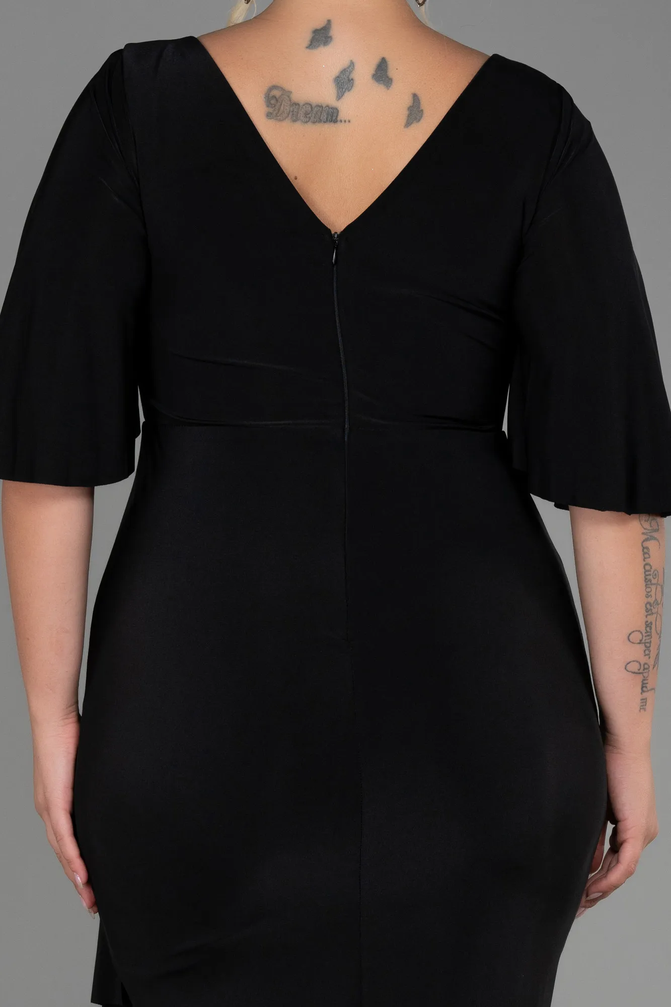 Black-Midi Plus Size Evening Dress ABK1801