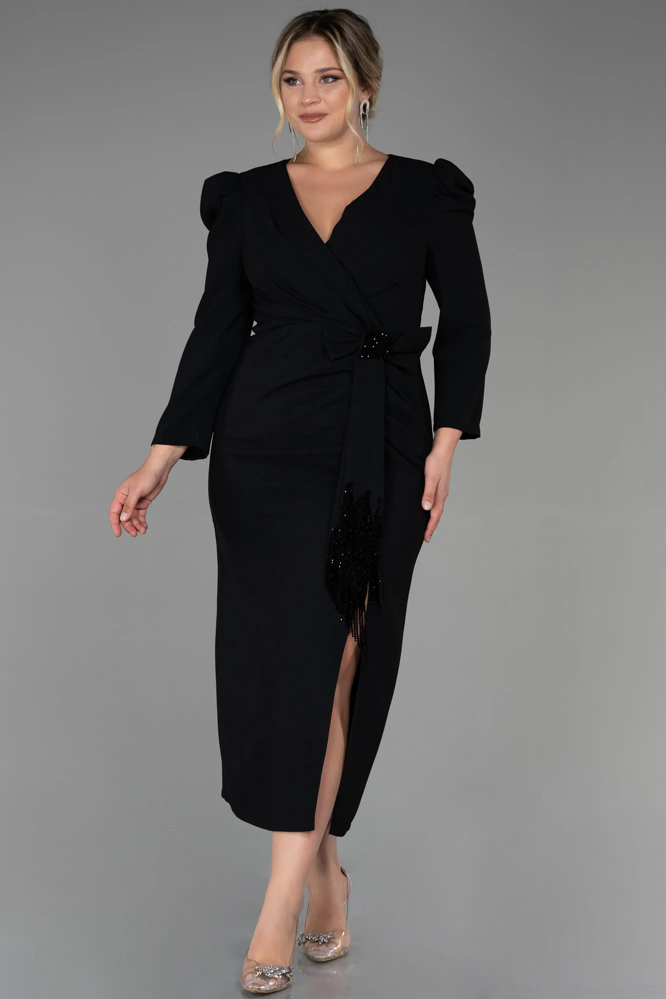 Black-Midi Plus Size Evening Dress ABK1822