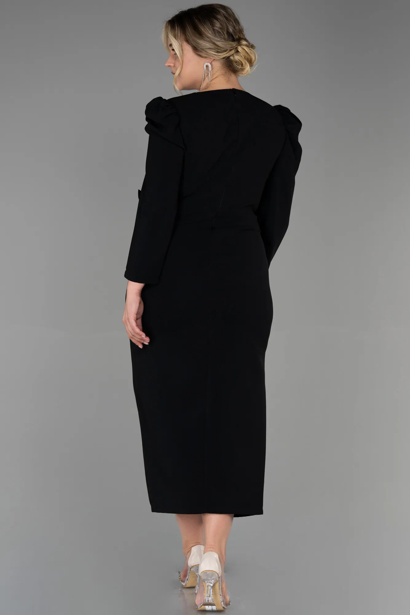 Black-Midi Plus Size Evening Dress ABK1822