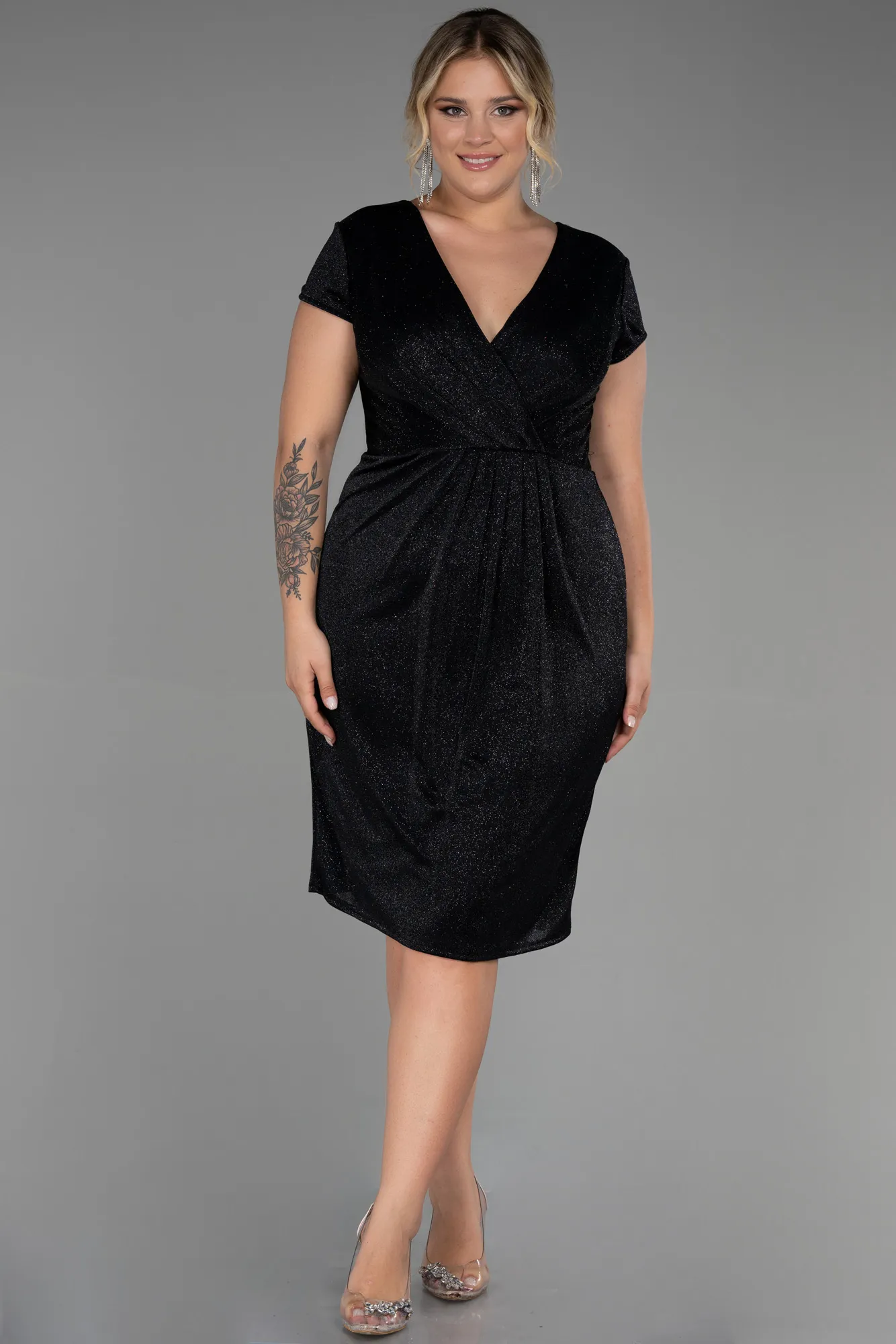 Black-Midi Plus Size Evening Dress ABK1823