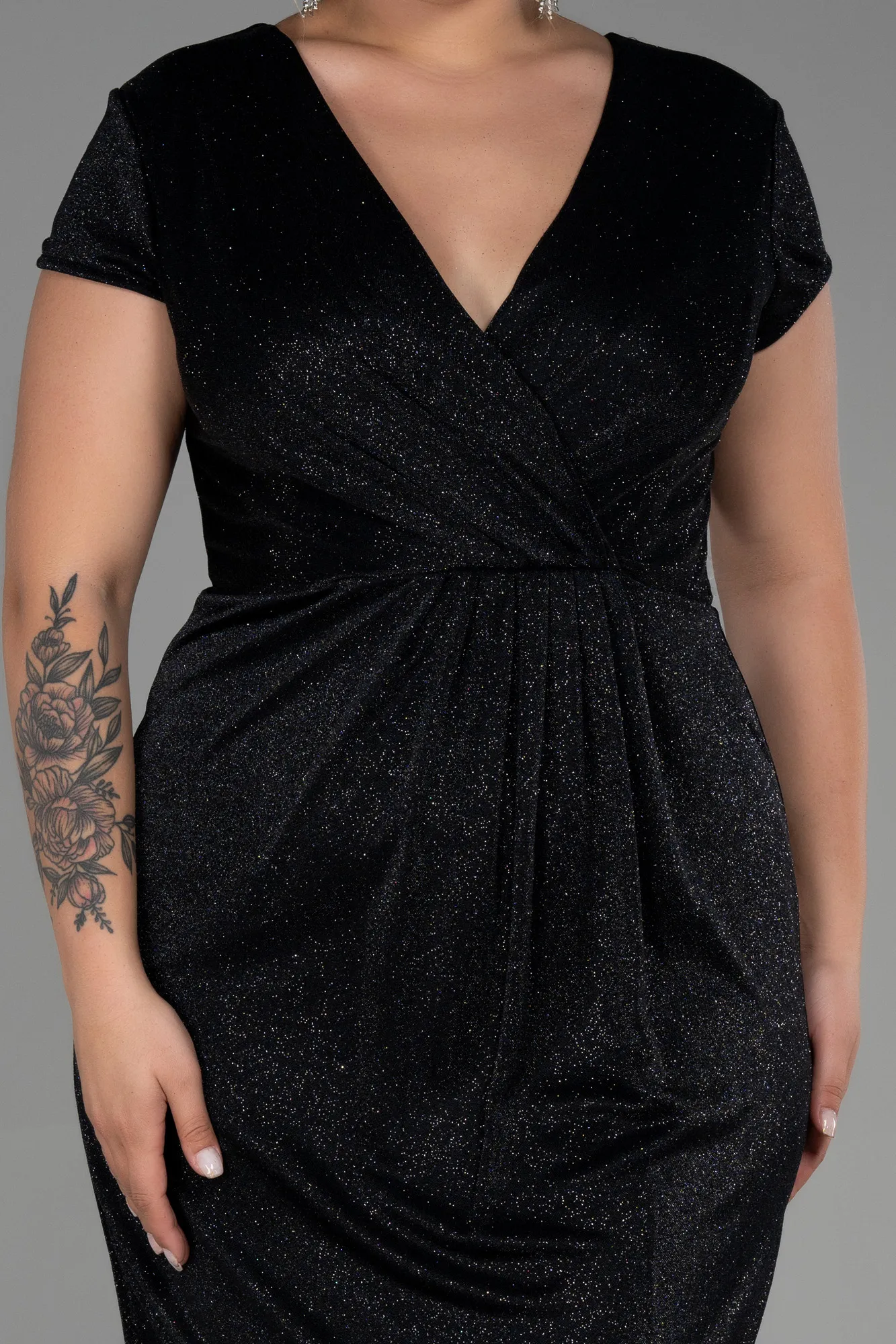 Black-Midi Plus Size Evening Dress ABK1823