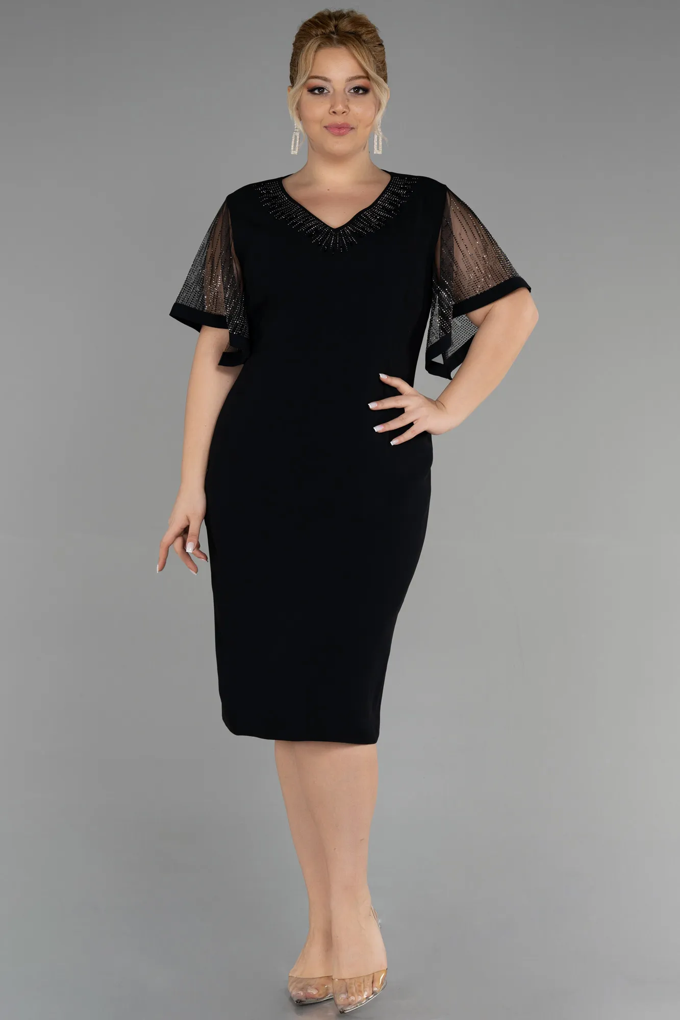 Black-Midi Plus Size Evening Dress ABK1908