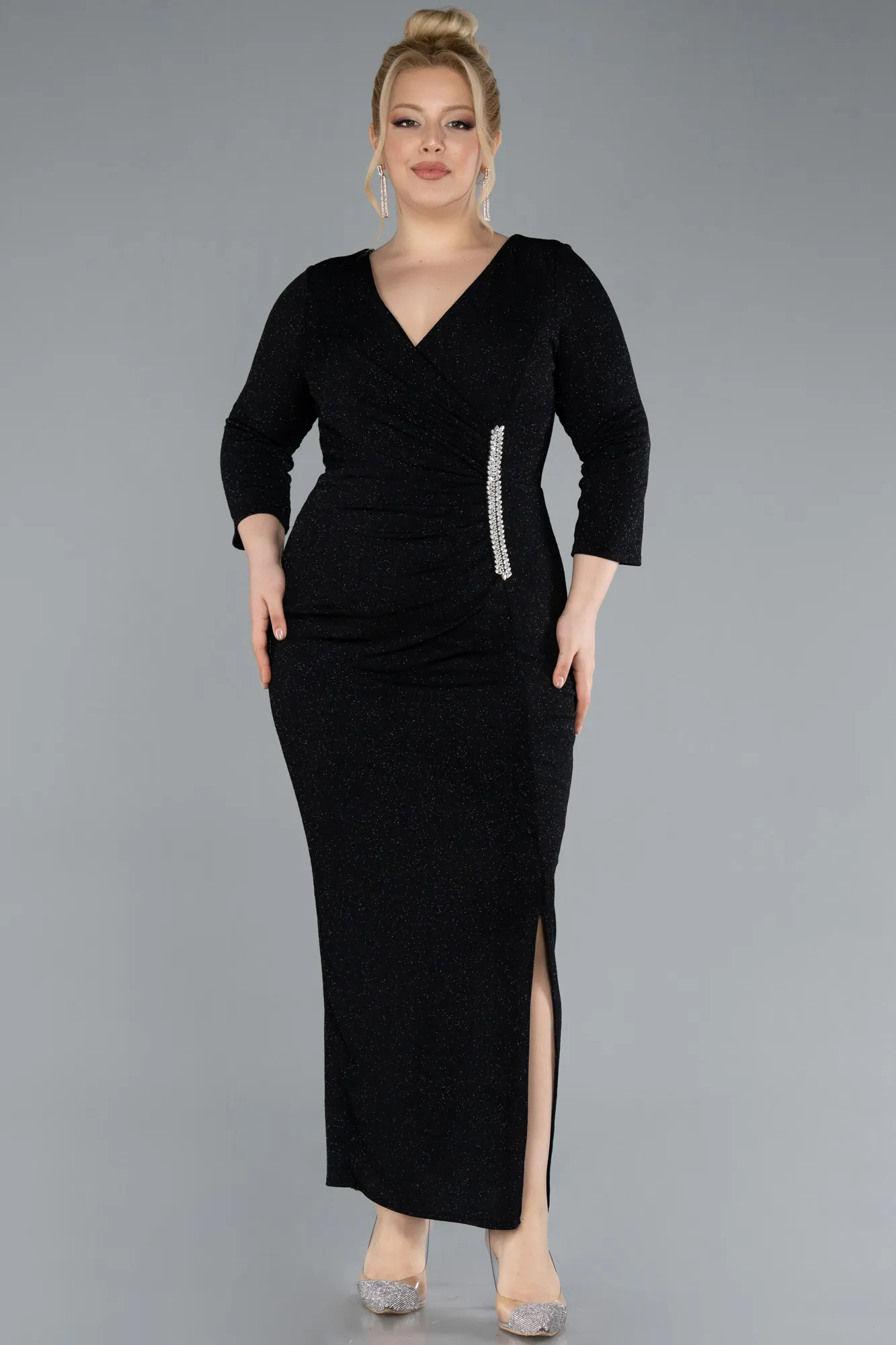 Black-Midi Plus Size Evening Dress ABK2246