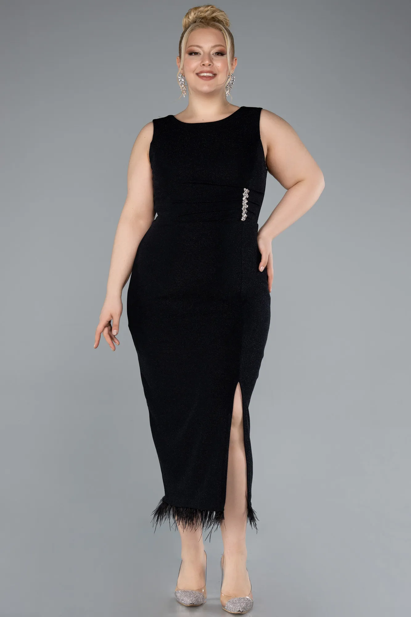 Black-Midi Plus Size Evening Dress ABK2338
