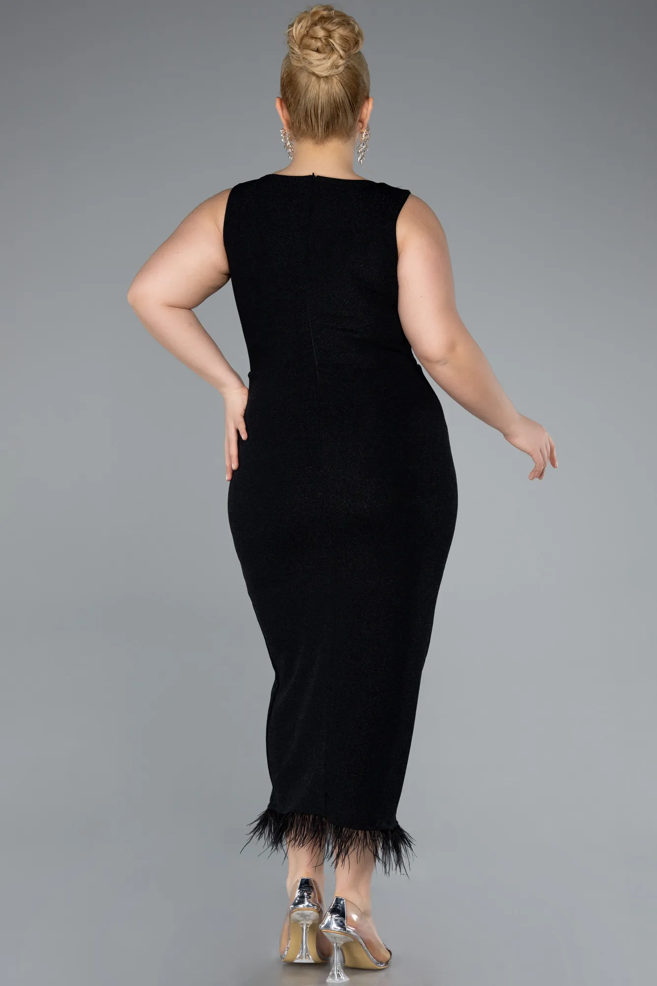 Black-Midi Plus Size Evening Dress ABK2338
