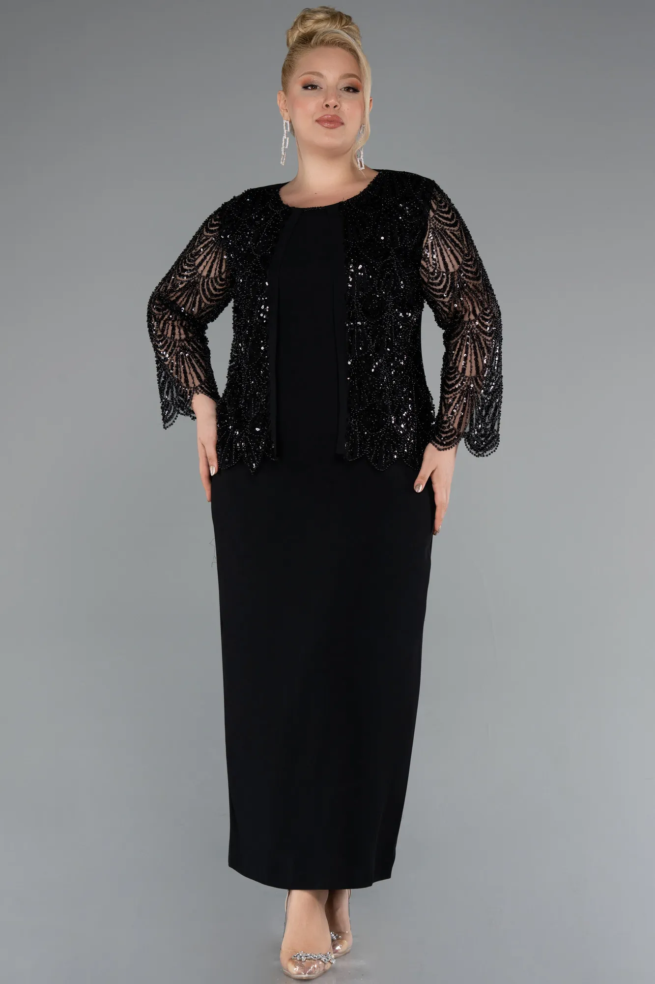 Black-Midi Plus Size Evening Dress ABK2418