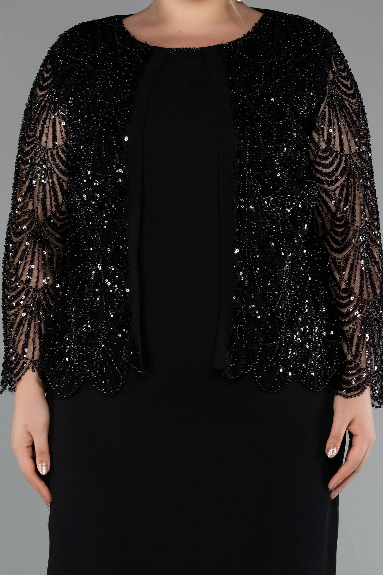 Black-Midi Plus Size Evening Dress ABK2418