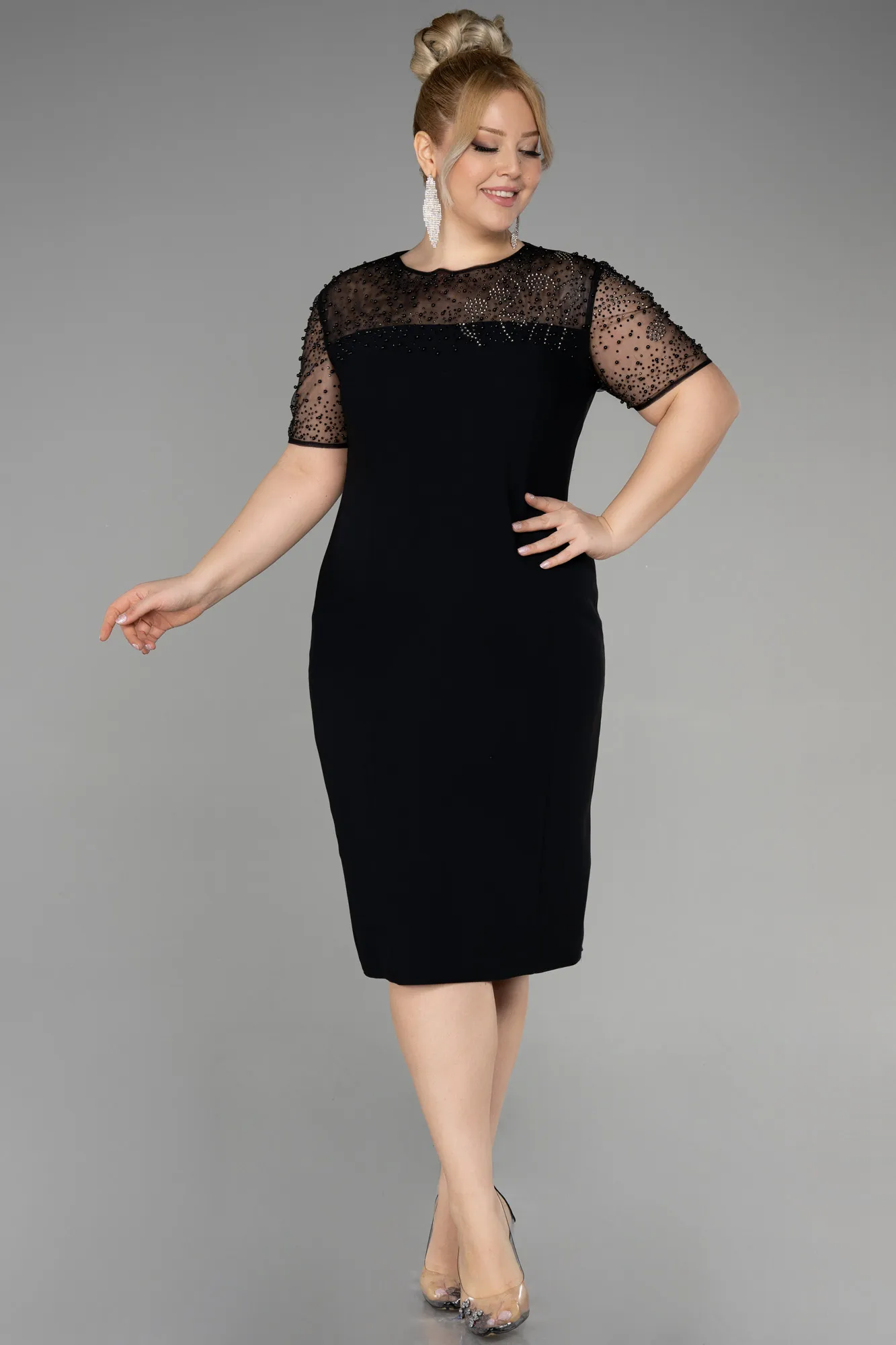 Black-Midi Plus Size Evening Gown ABK1928
