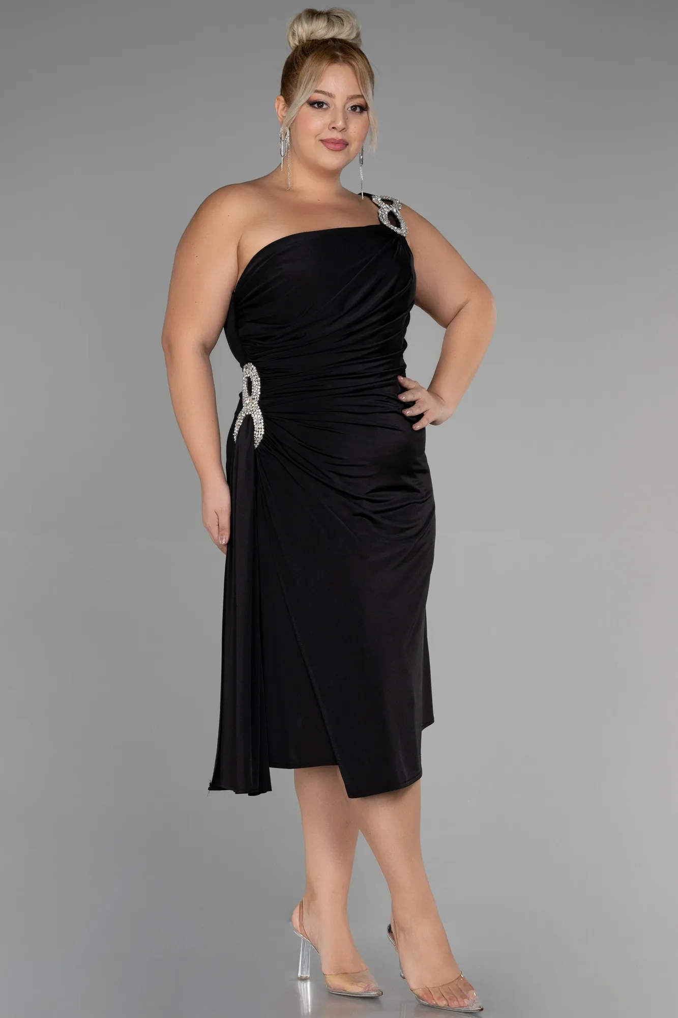 Black-Midi Plus Size Invitation Dress ABK1868