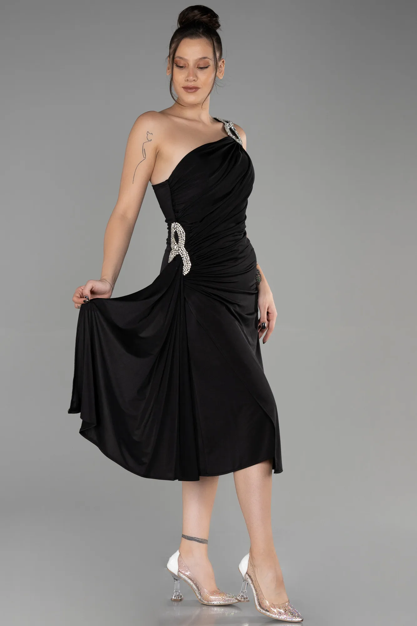 Black-Midi Plus Size Invitation Dress ABK1868