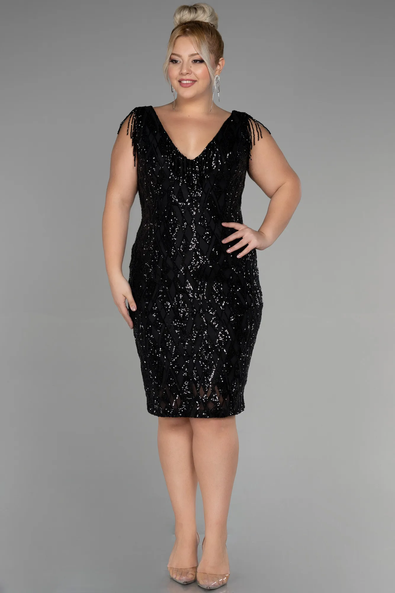 Black-Midi Plus Size Invitation Dress ABK1873