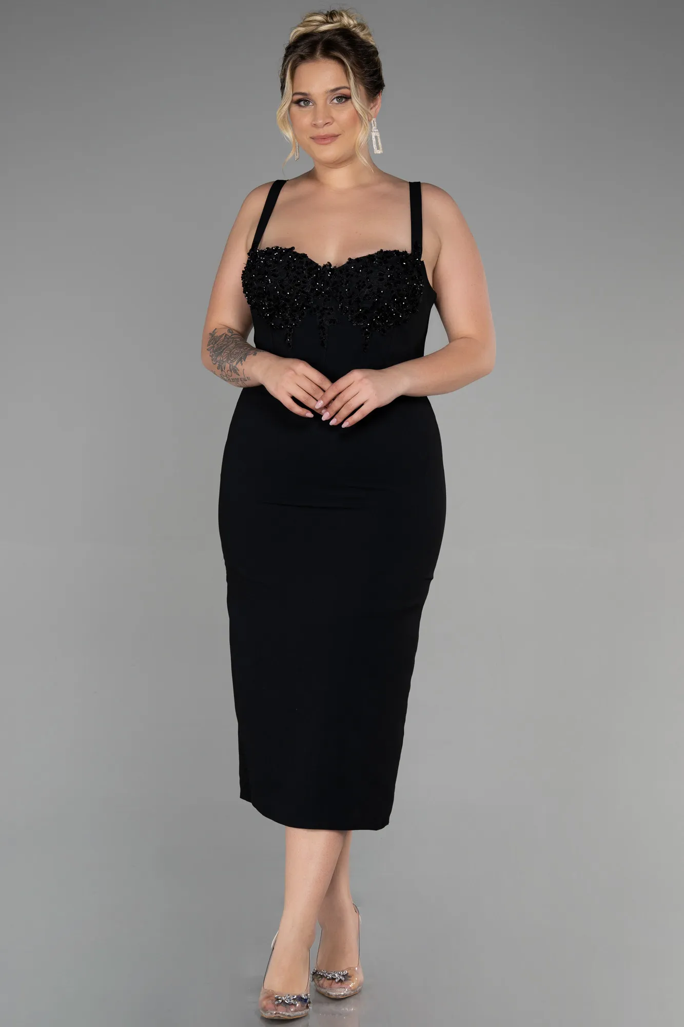 Black-Midi Plus Size Invitation Dress ABK1882