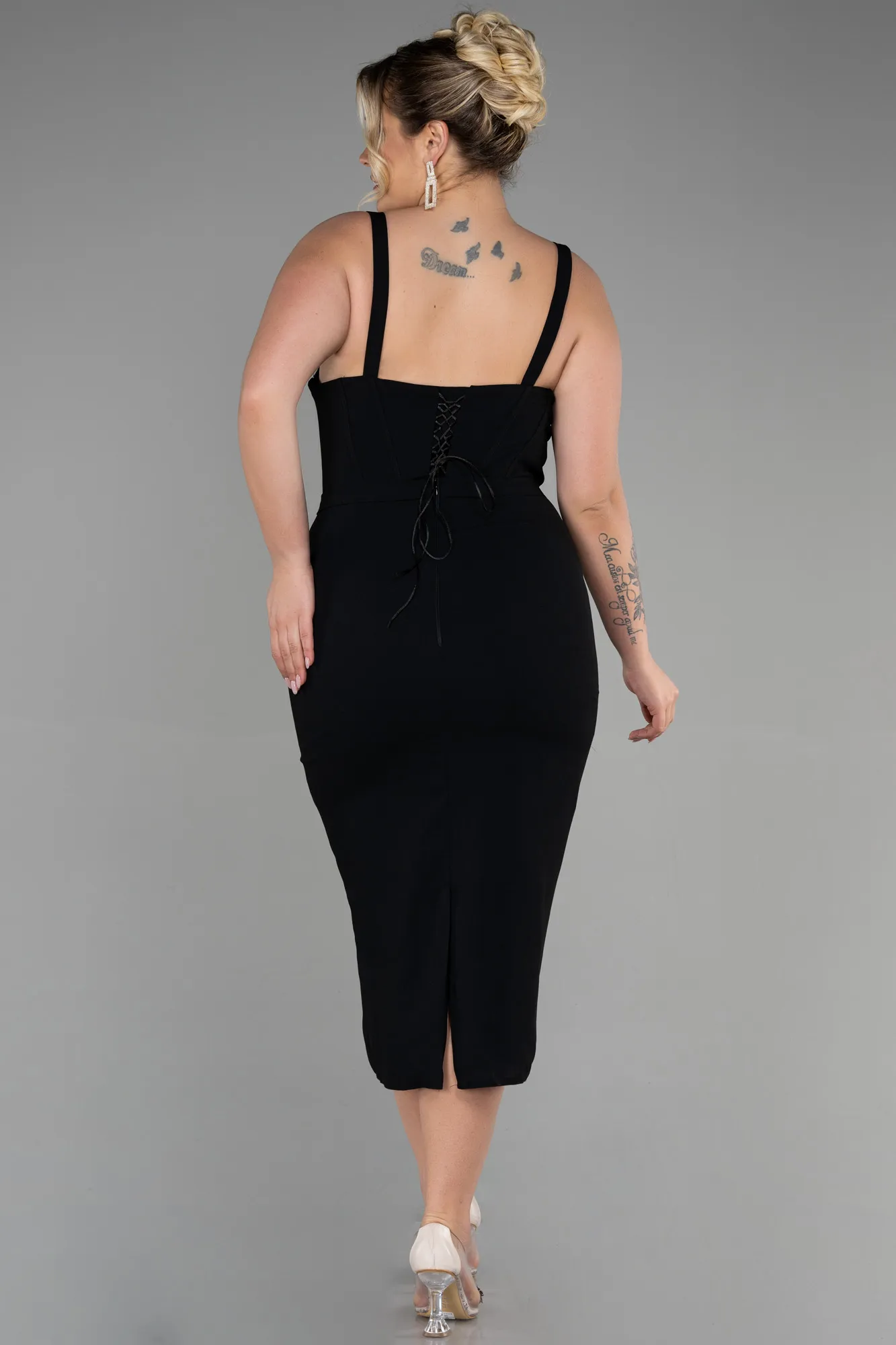 Black-Midi Plus Size Invitation Dress ABK1882