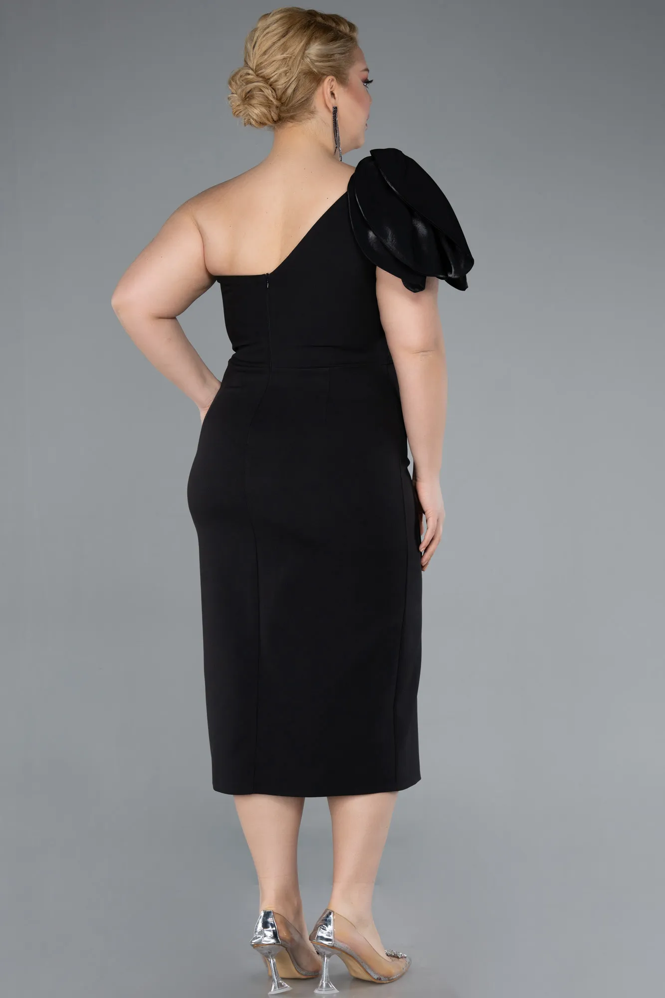 Black-Midi Plus Size Party Dress ABK2319