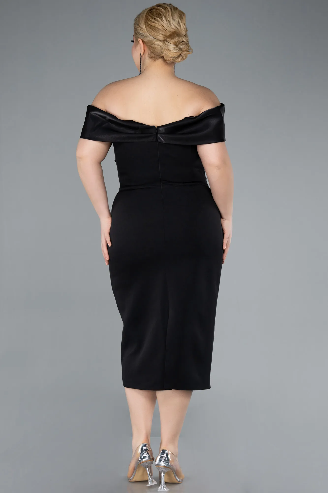 Black-Midi Plus Size Party Dress ABK2321