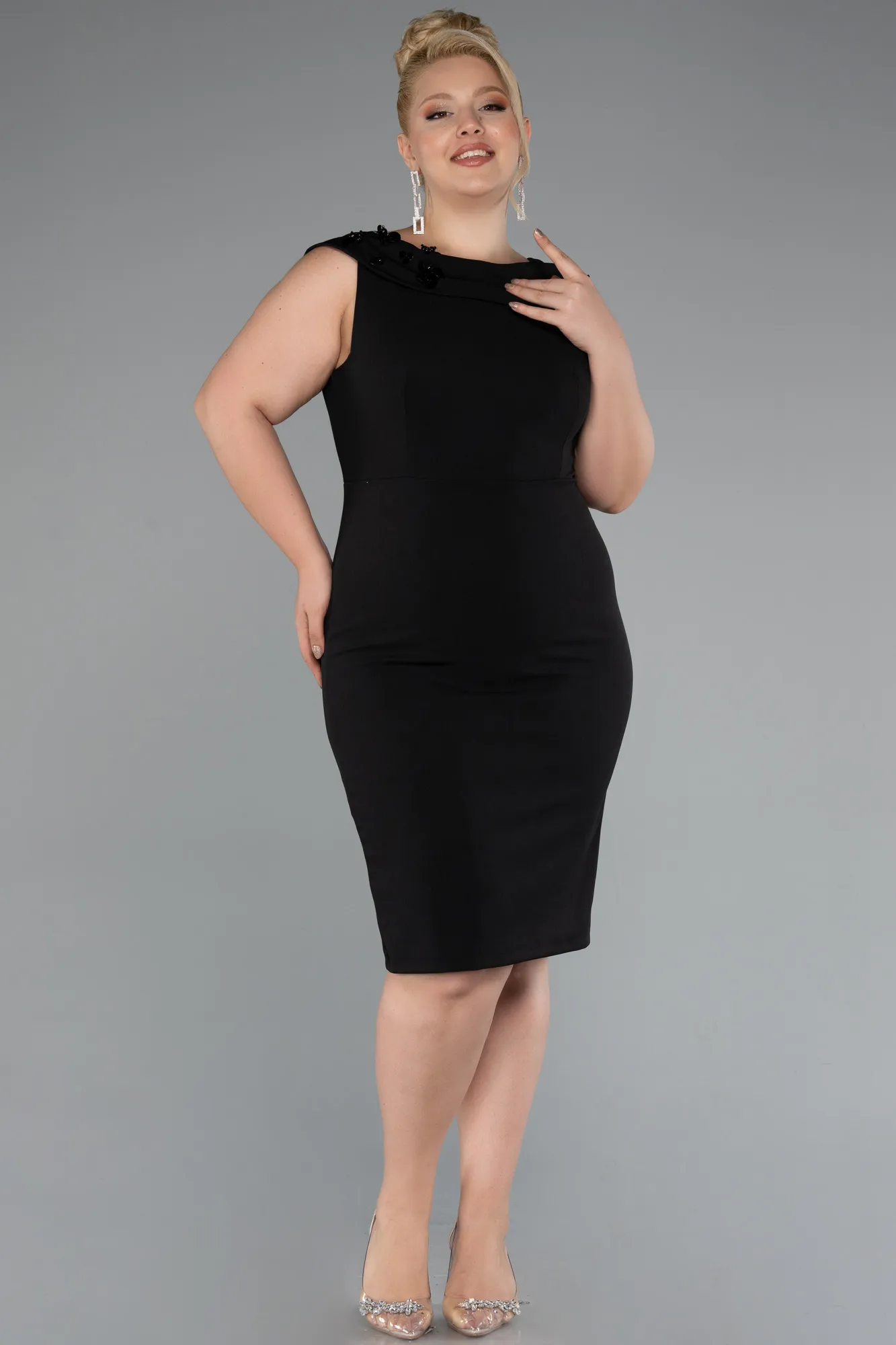 Black-Midi Plus Size Party Dress ABK2422