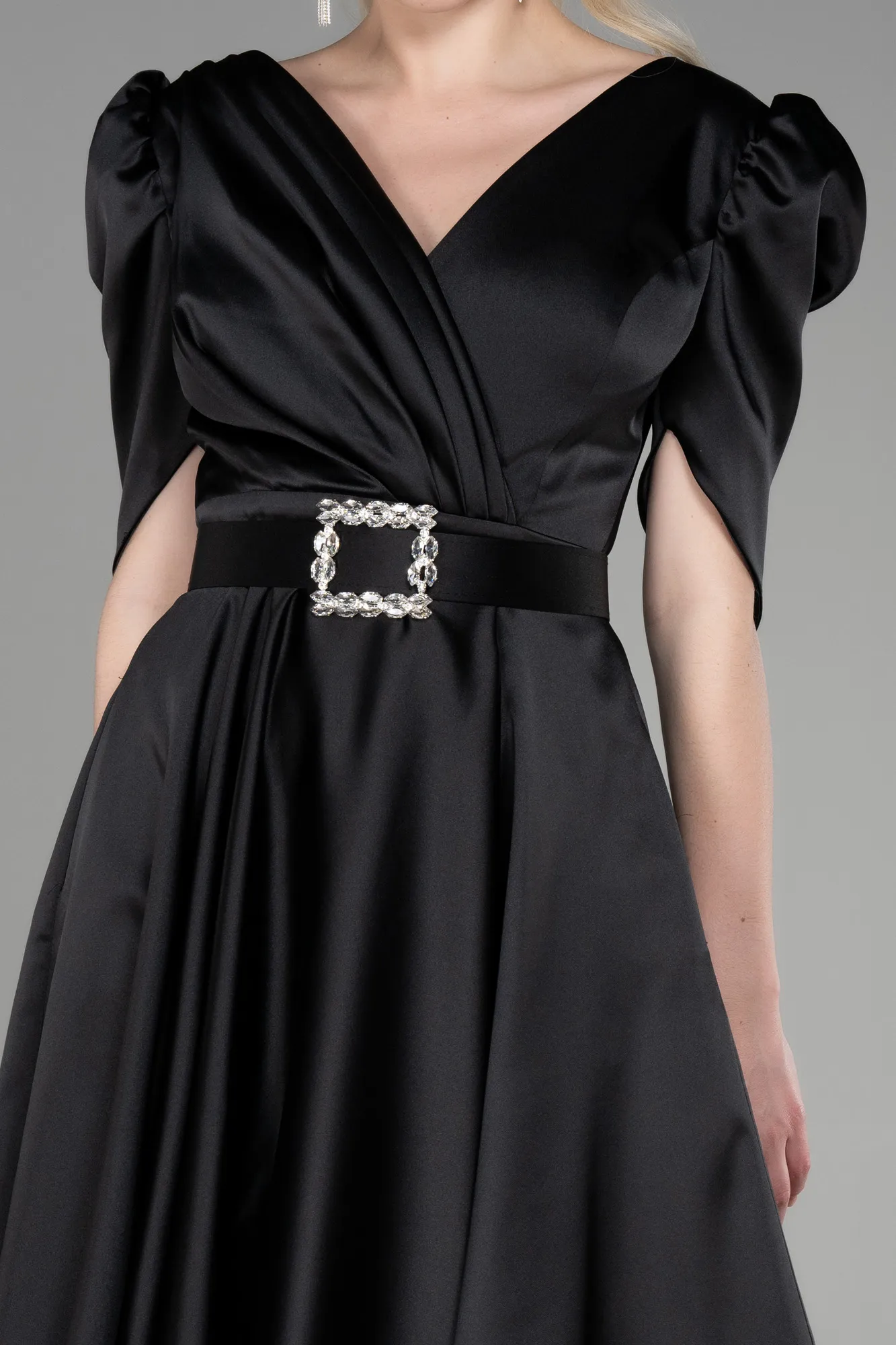 Black-Midi Satin Cocktail Dress ABK1960