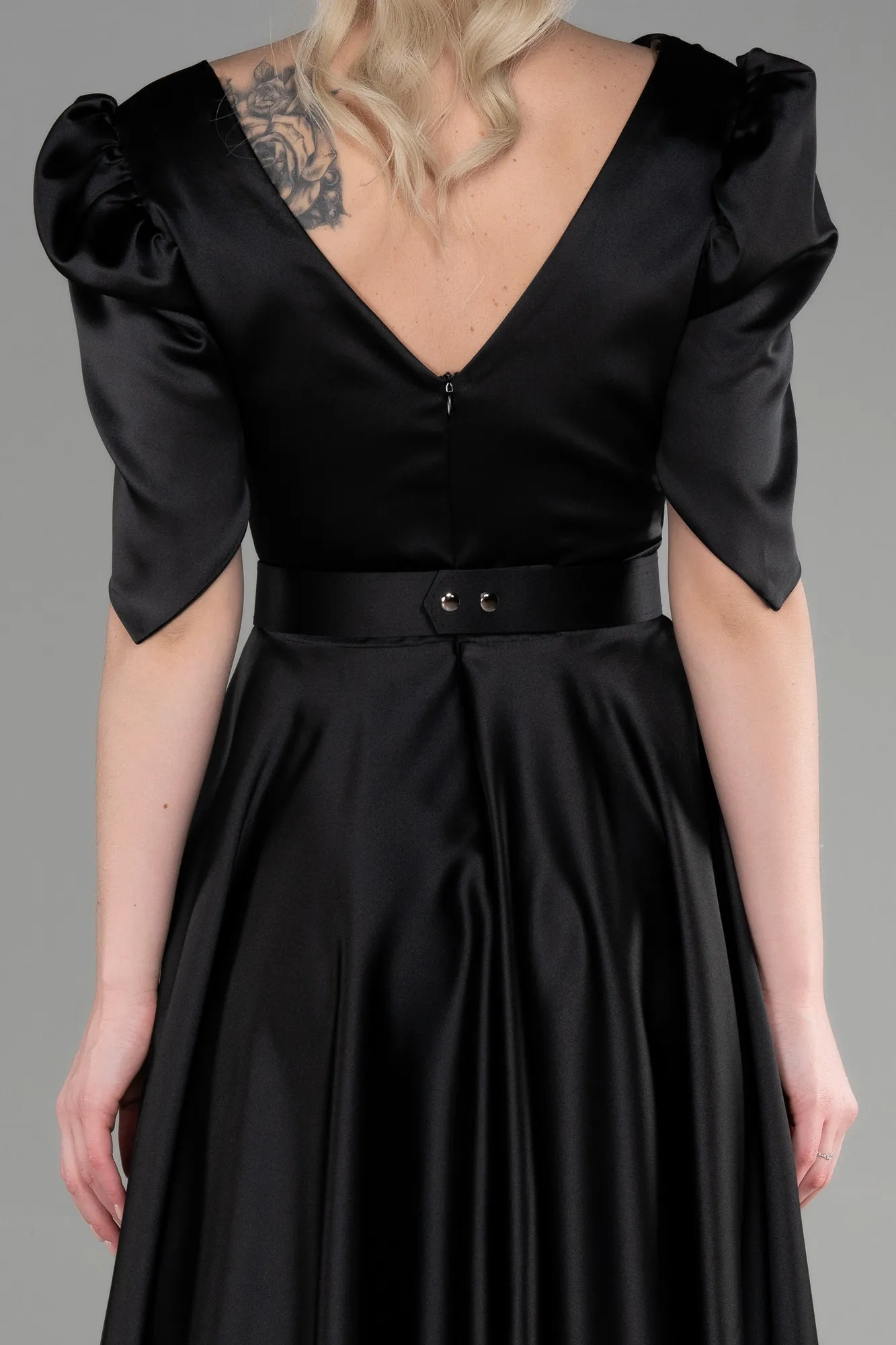 Black-Midi Satin Cocktail Dress ABK1960