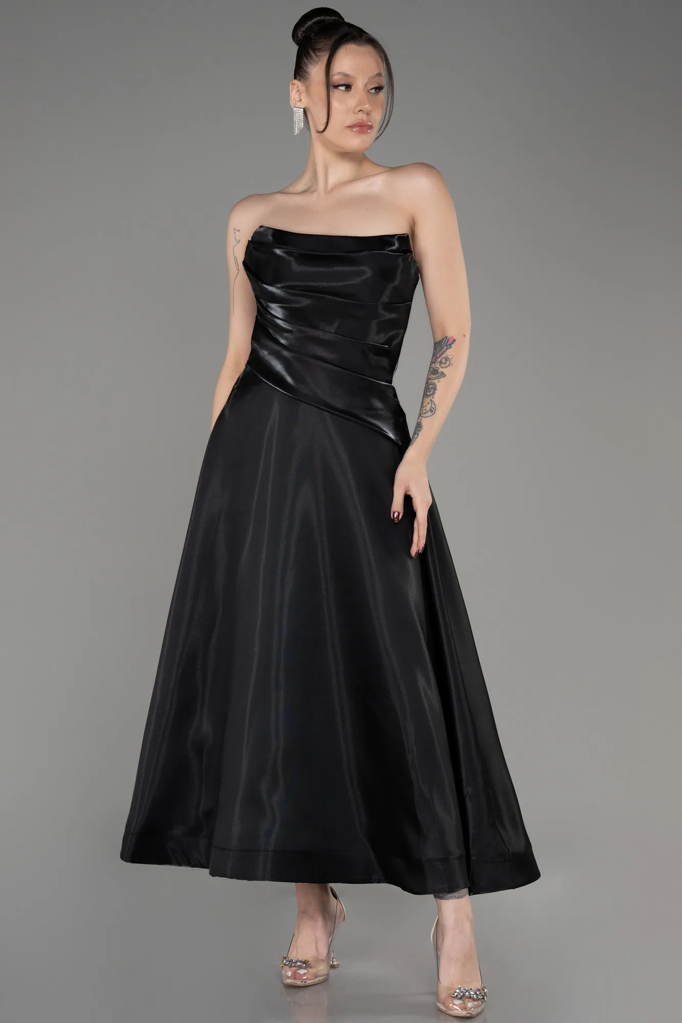 Black-Midi Satin Cocktail Dress ABK2018