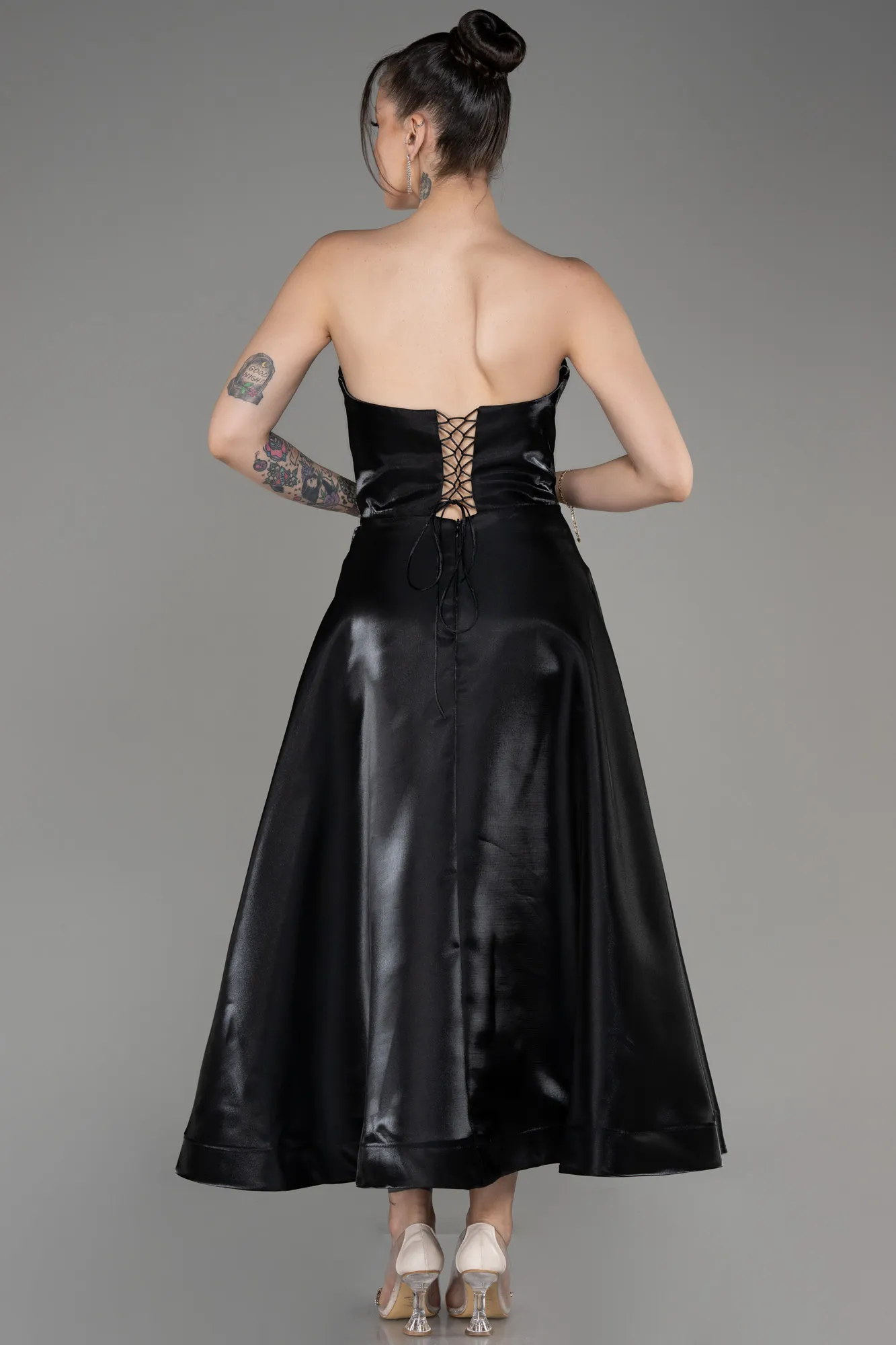 Black-Midi Satin Cocktail Dress ABK2018