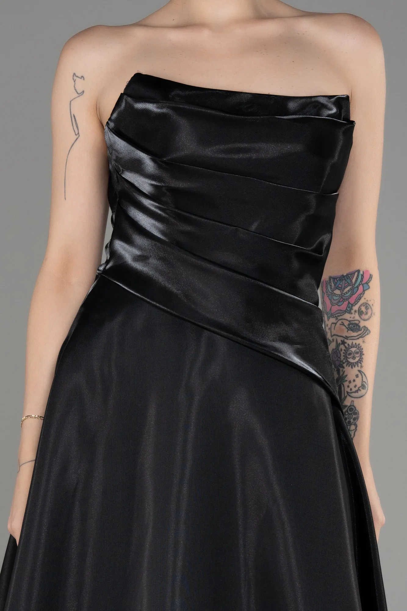 Black-Midi Satin Cocktail Dress ABK2018