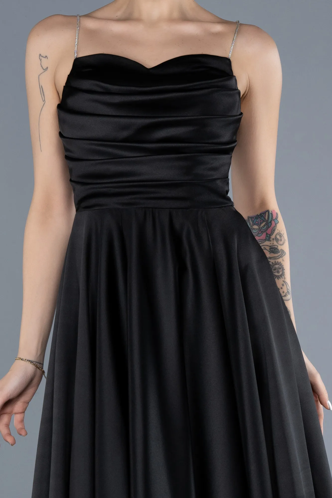 Black-Midi Satin Cocktail Dress ABK2240