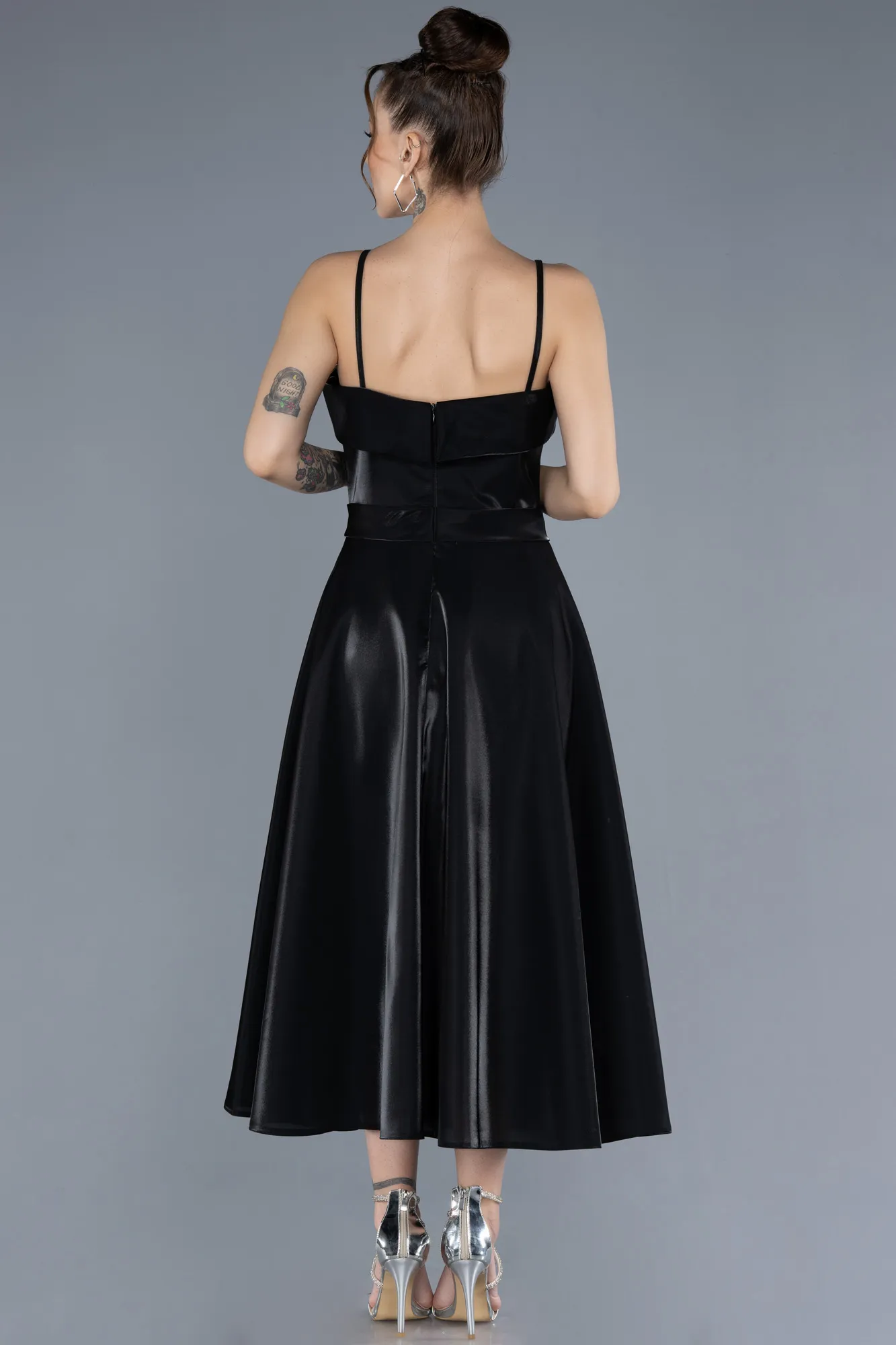 Black-Midi Satin Cocktail Dress ABK2242