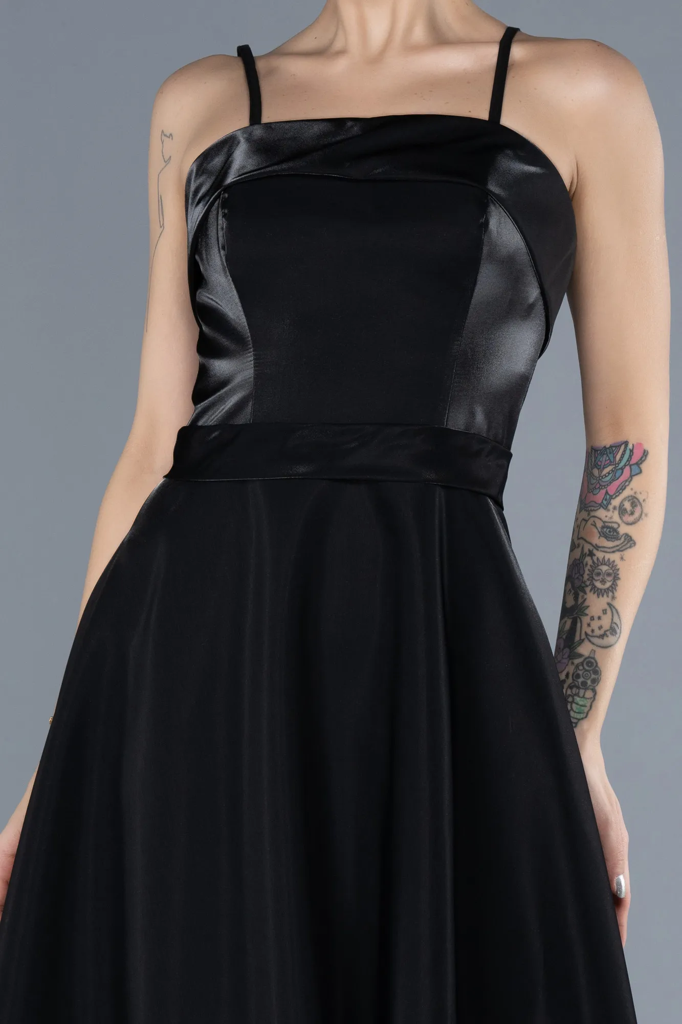 Black-Midi Satin Cocktail Dress ABK2242