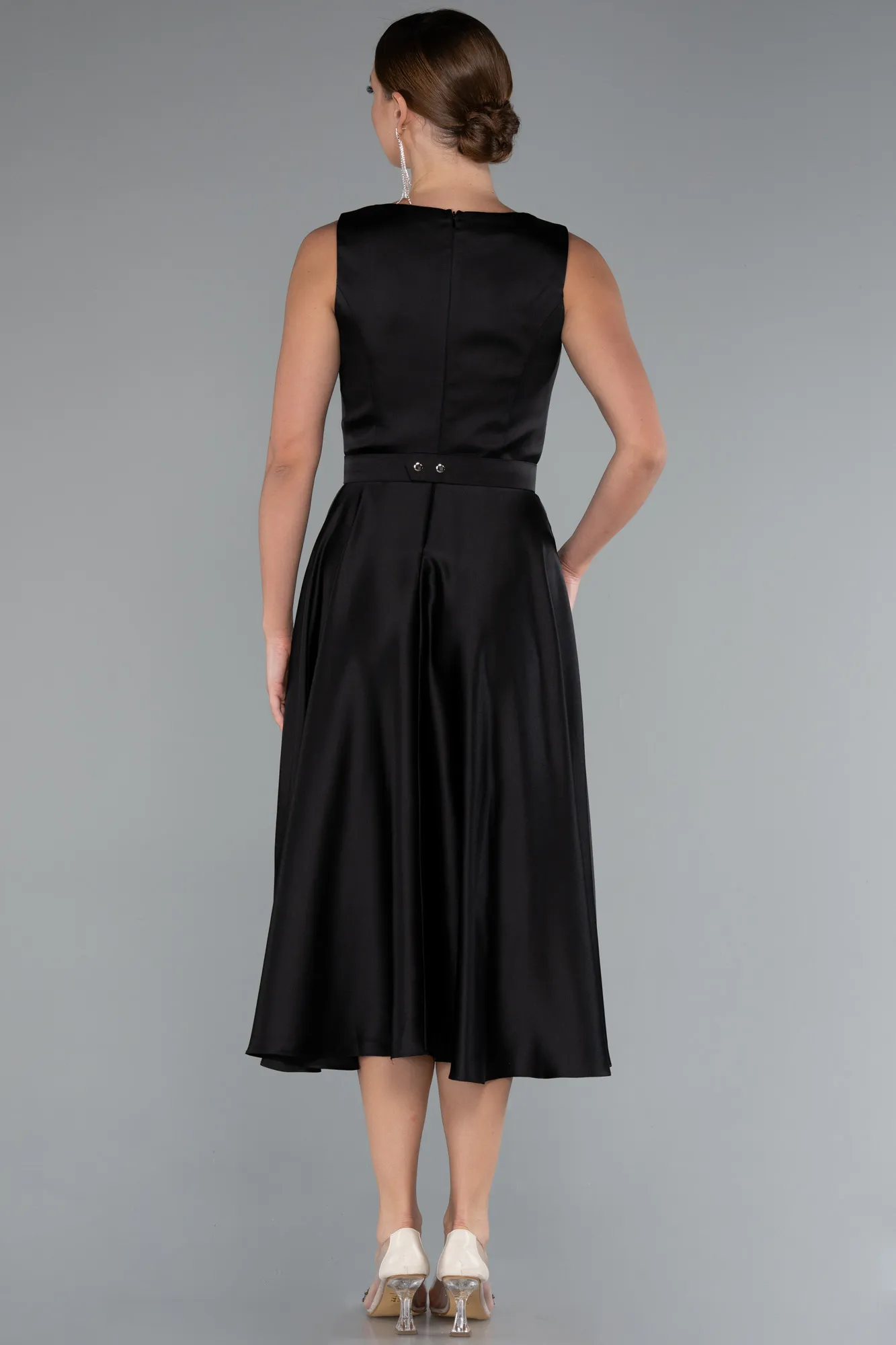 Black-Midi Satin Cocktail Dress ABK2375