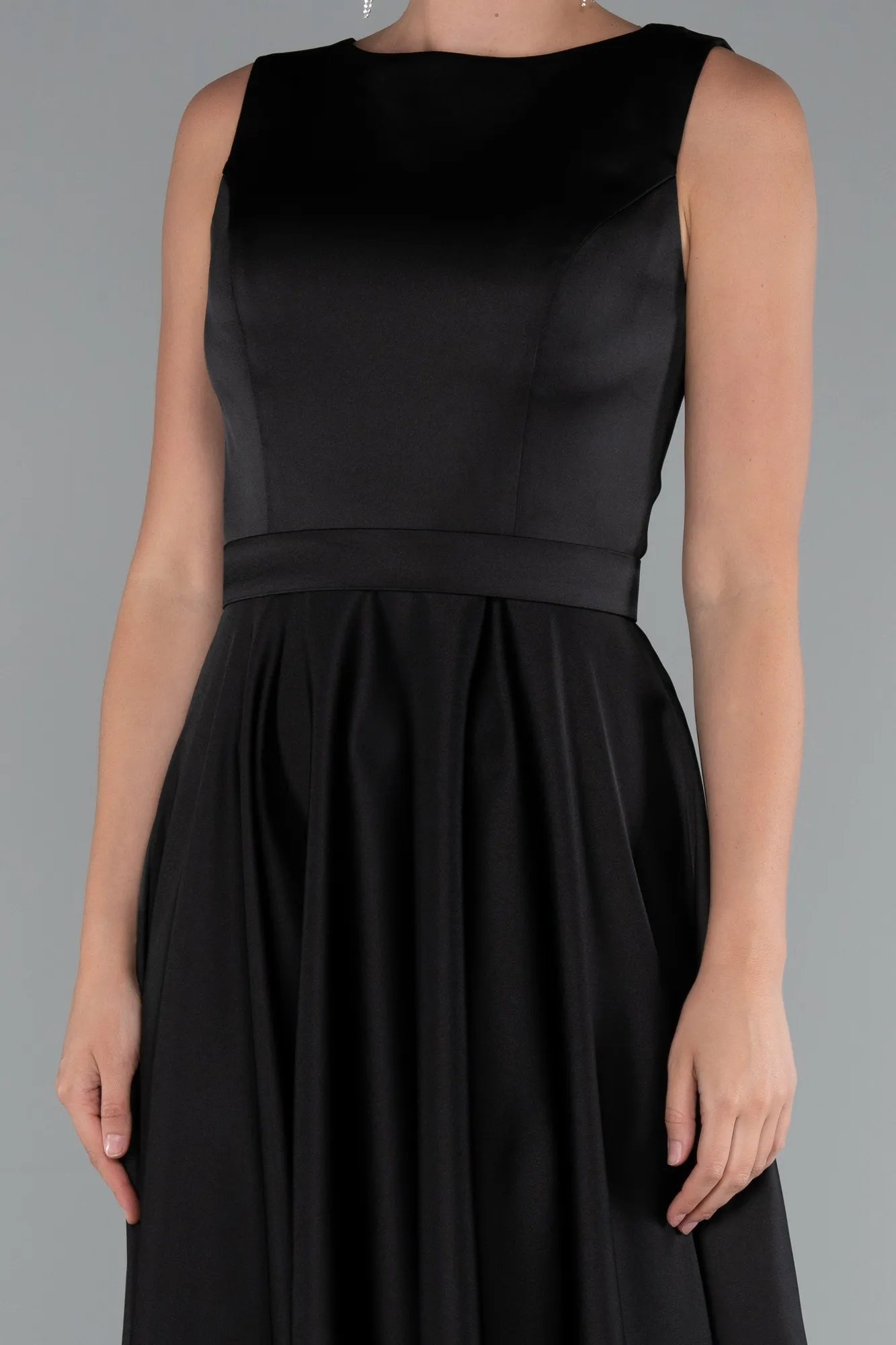 Black-Midi Satin Cocktail Dress ABK2375