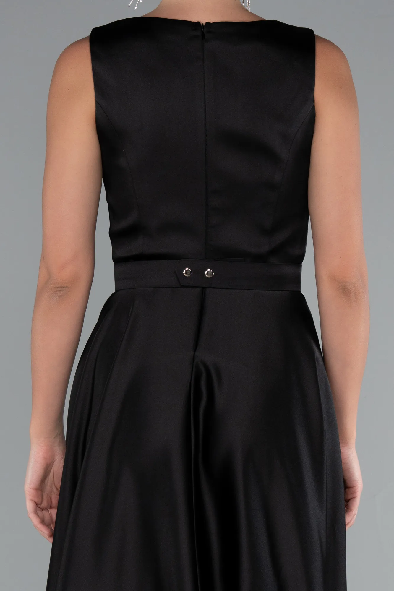 Black-Midi Satin Cocktail Dress ABK2375