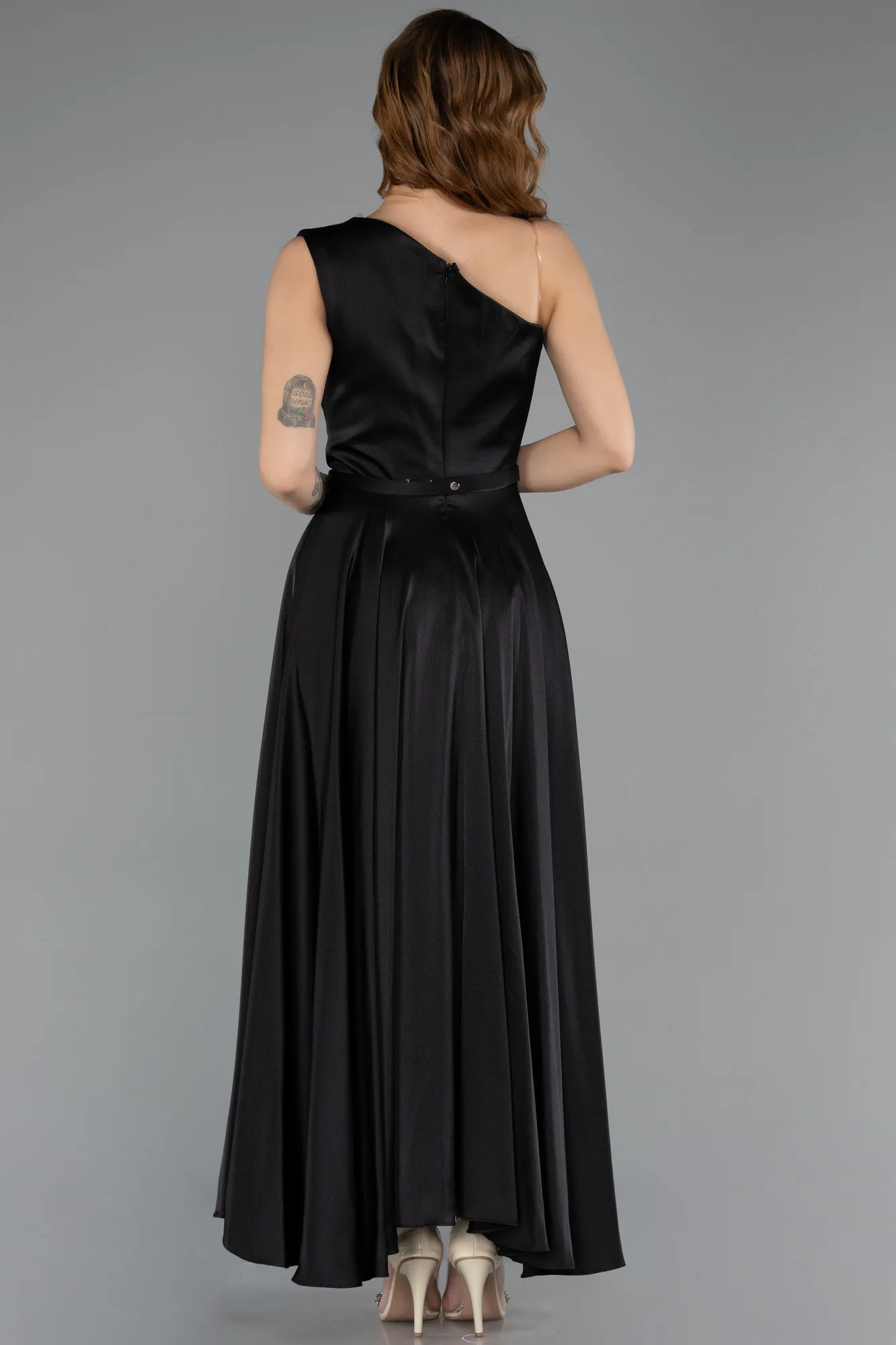 Black-Midi Satin Cocktail Dress ABK2476