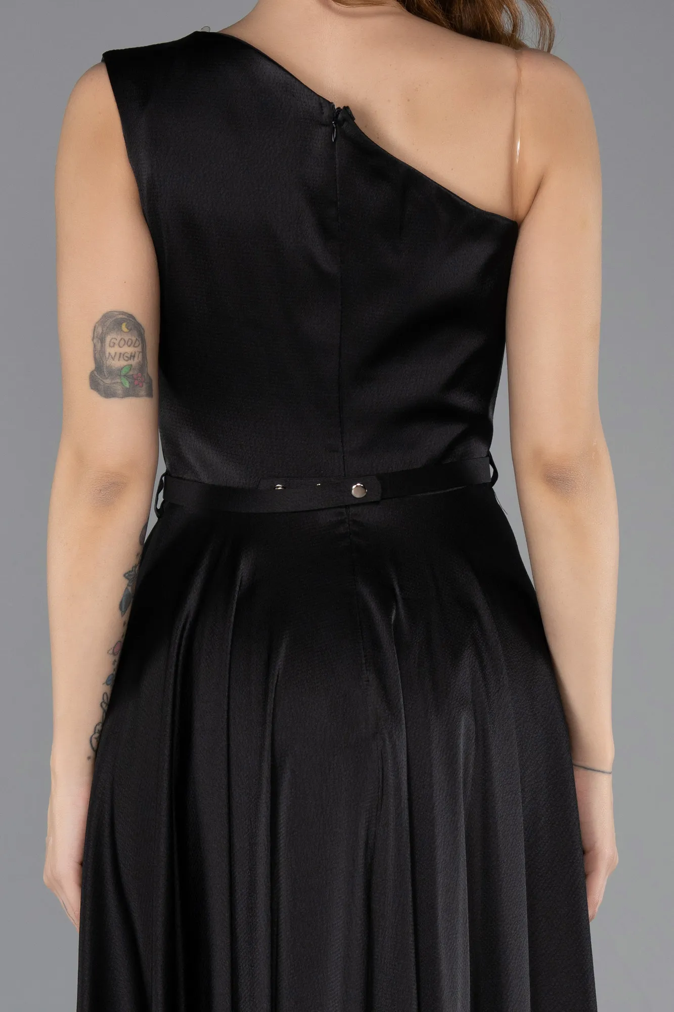 Black-Midi Satin Cocktail Dress ABK2476