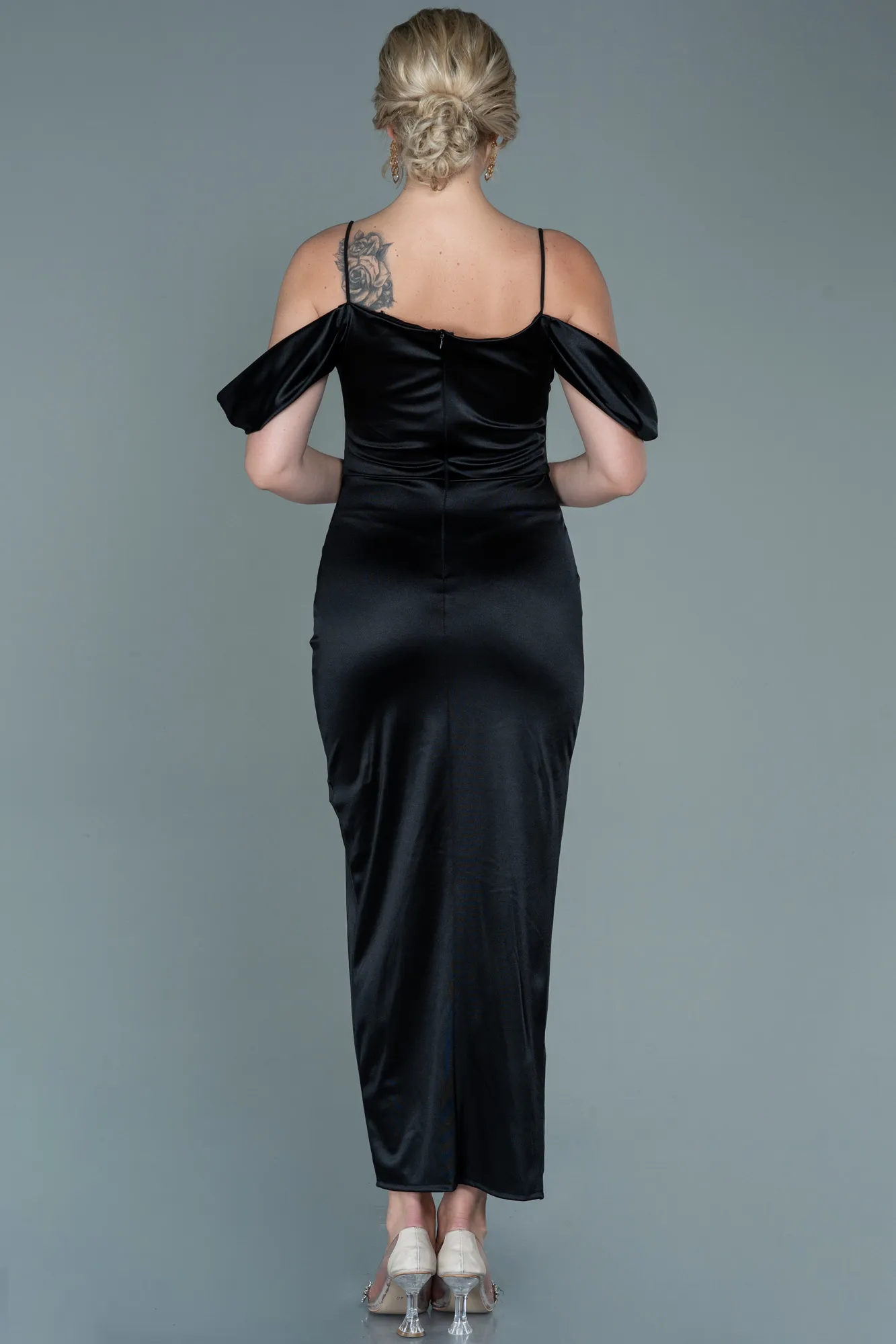 Black-Midi Satin Invitation Dress ABK1534