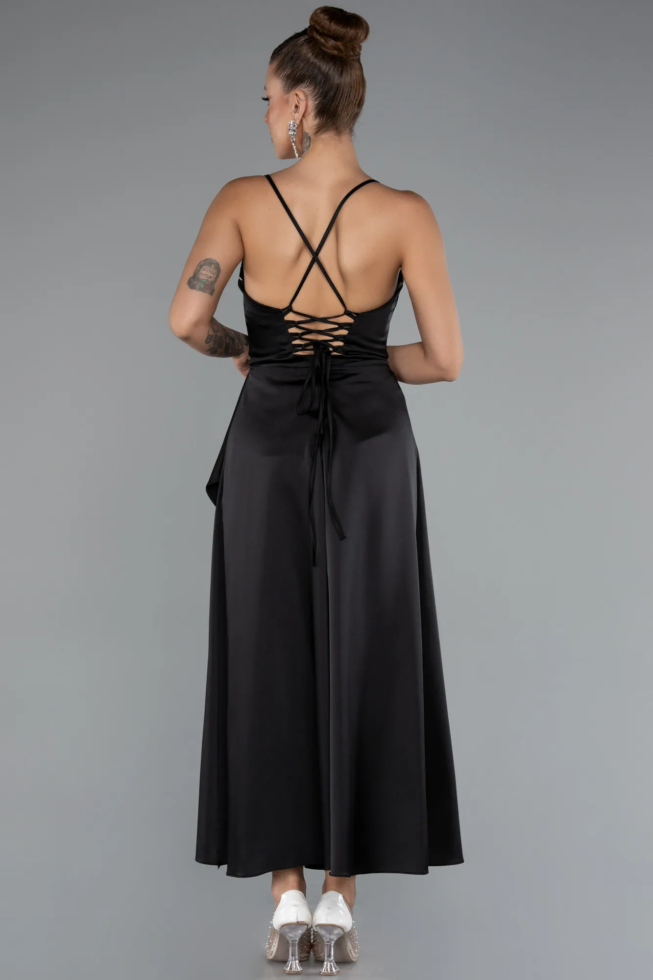 Black-Midi Satin Invitation Dress ABK1586