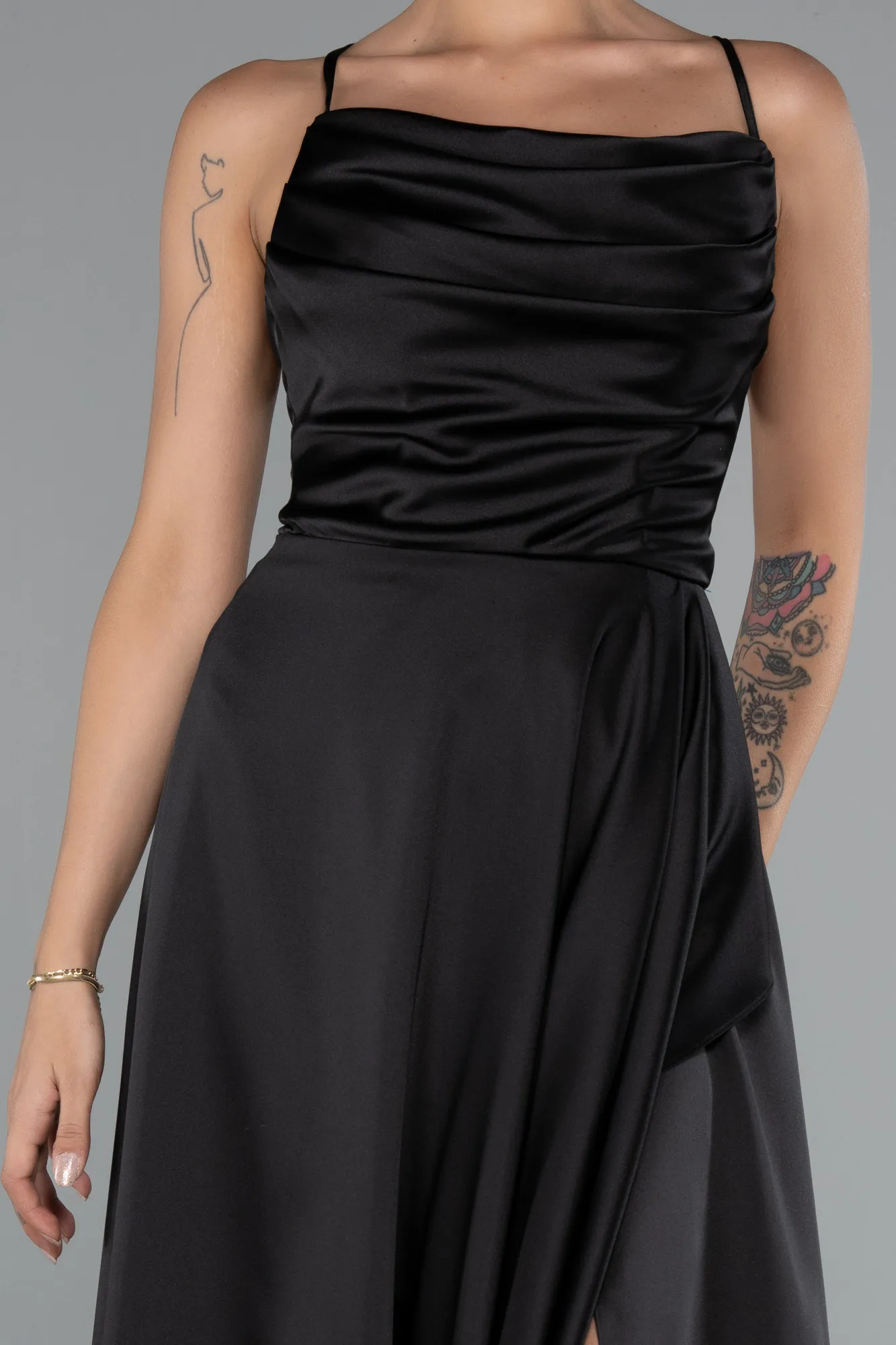 Black-Midi Satin Invitation Dress ABK1586
