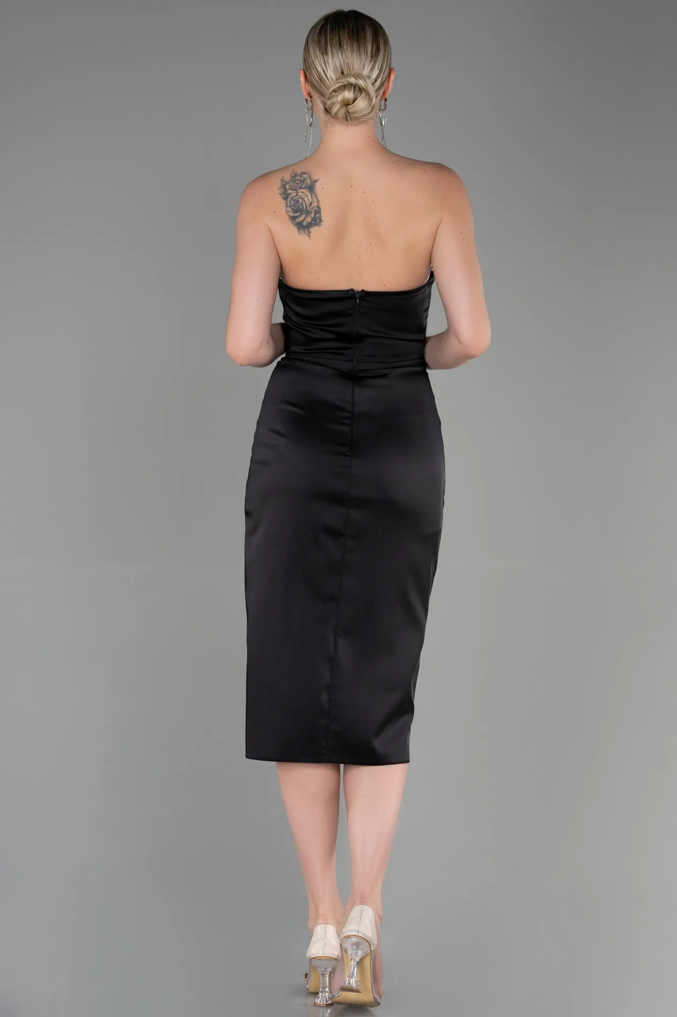 Black-Midi Satin Invitation Dress ABK1845