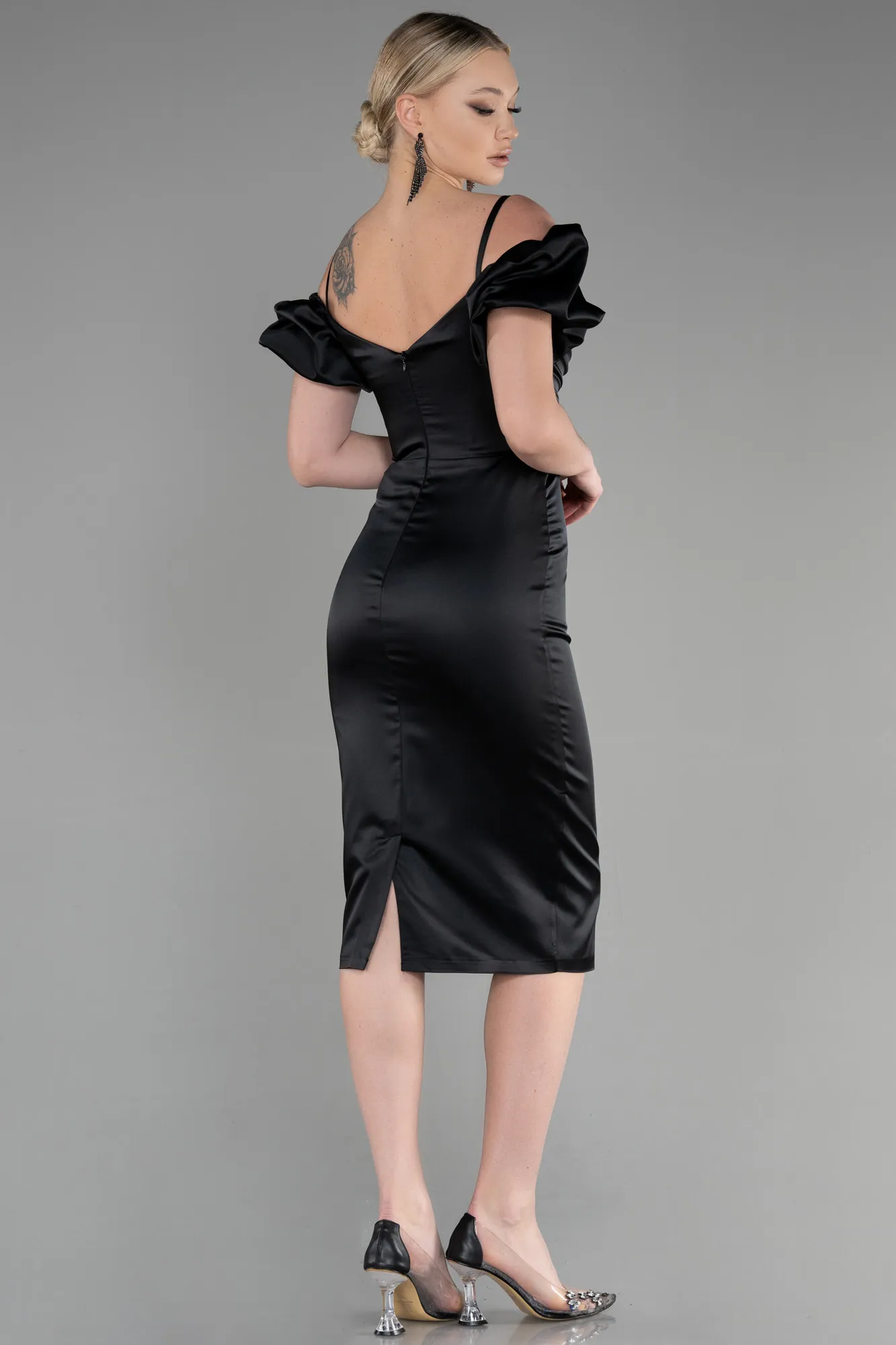 Black-Midi Satin Invitation Dress ABK1922