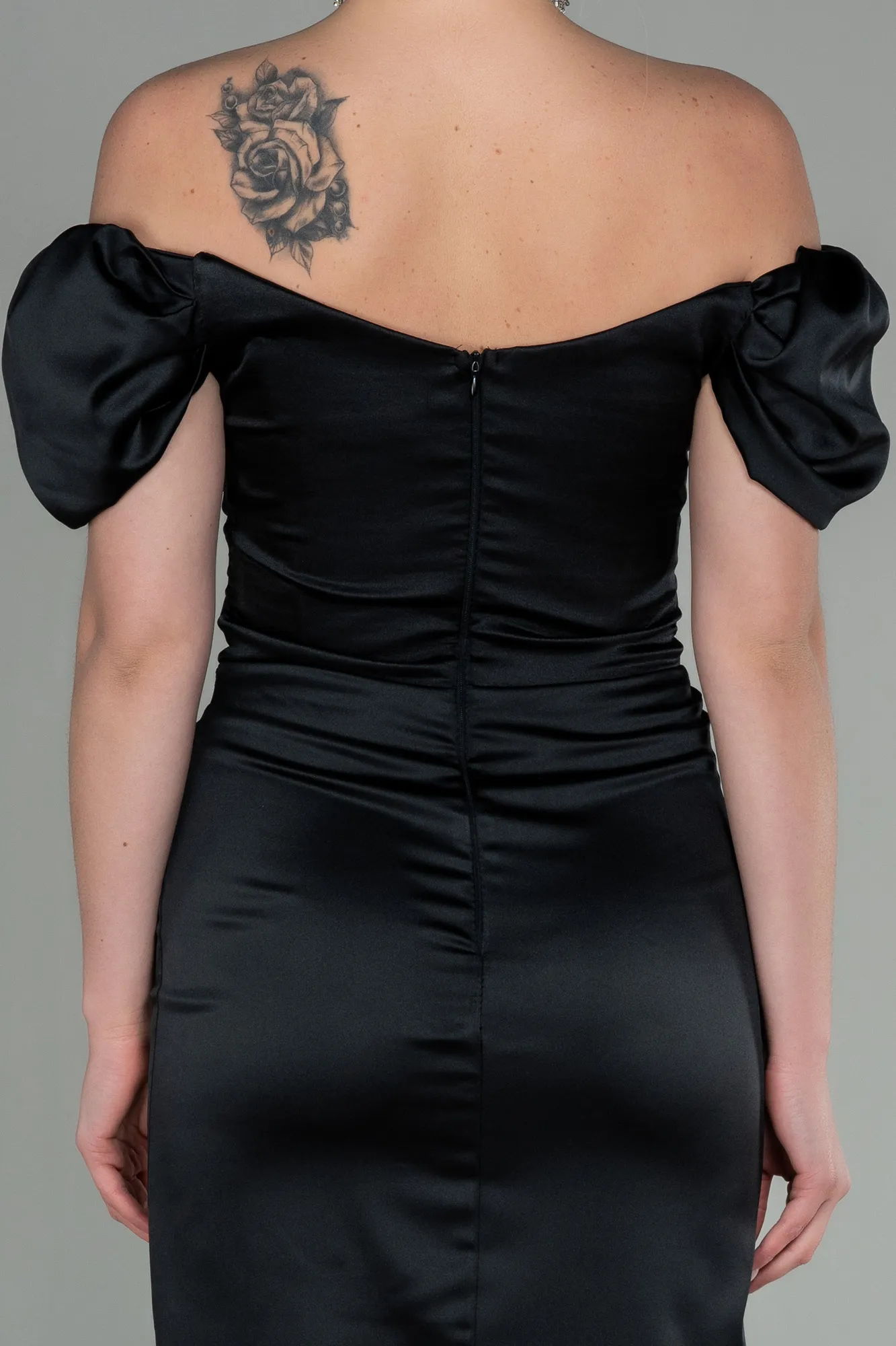 Black-Midi Satin Night Dress ABK1601