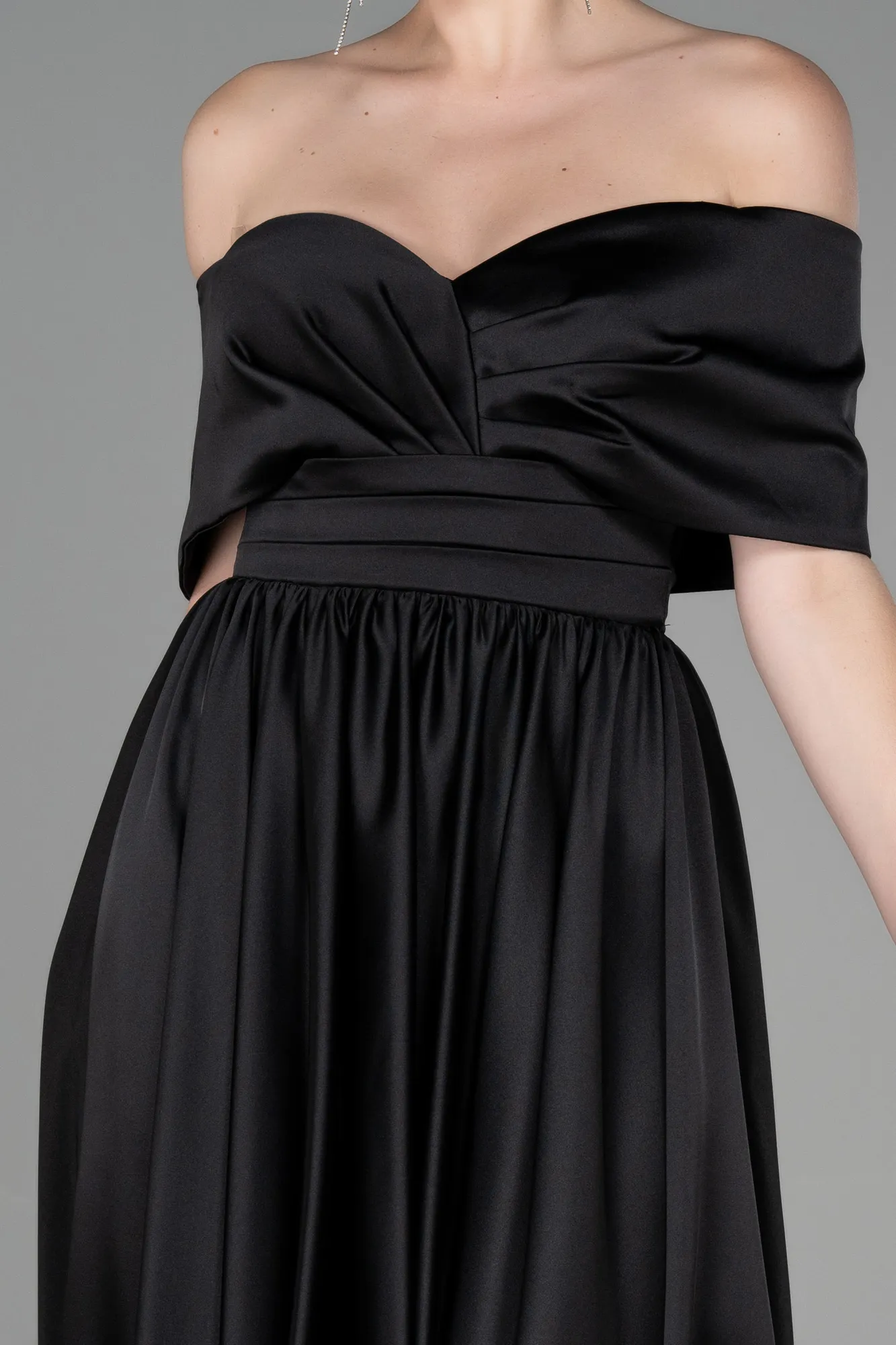 Black-Midi Satin Night Dress ABK1846
