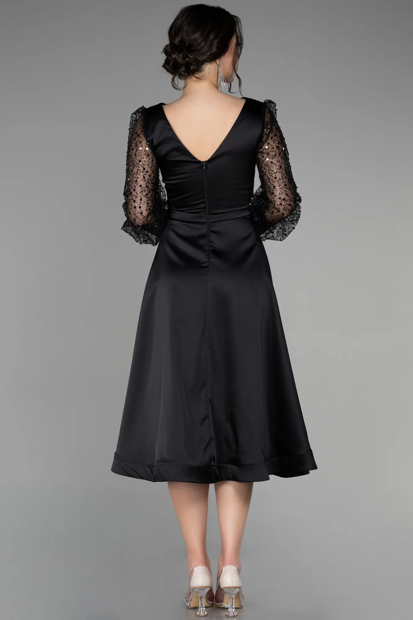 Black-Midi Satin Night Dress ABK1869