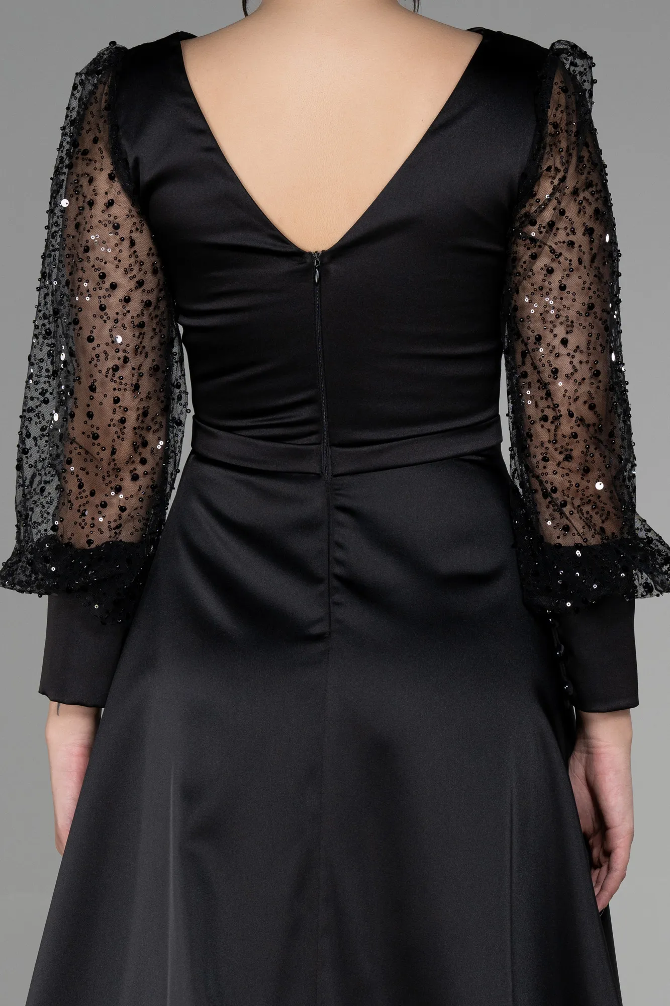 Black-Midi Satin Night Dress ABK1869