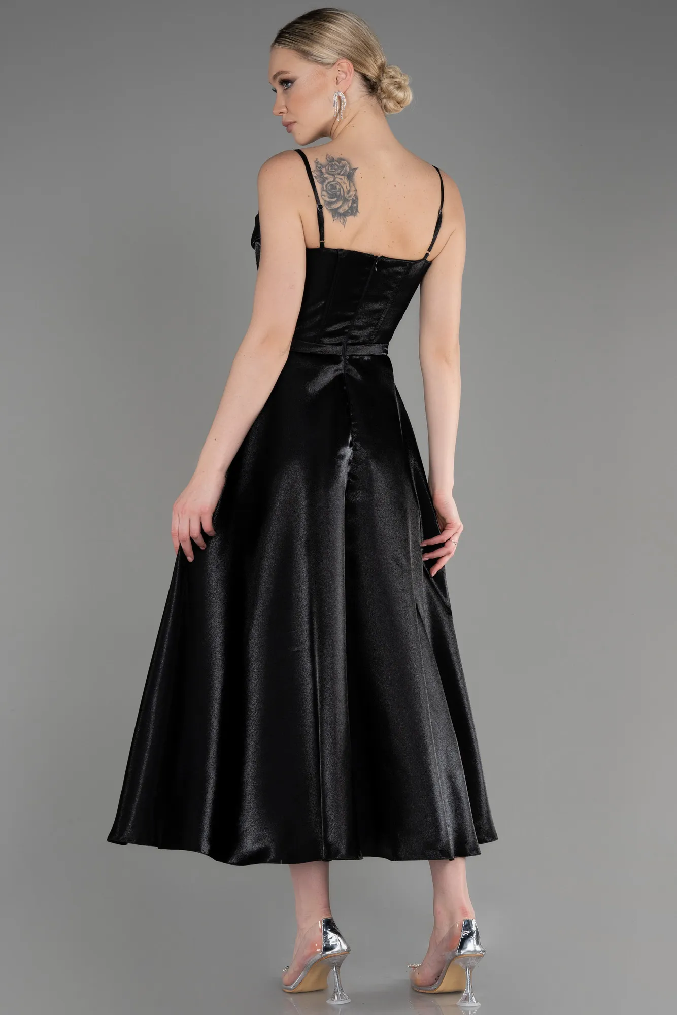 Black-Midi Satin Party Dress ABK2011