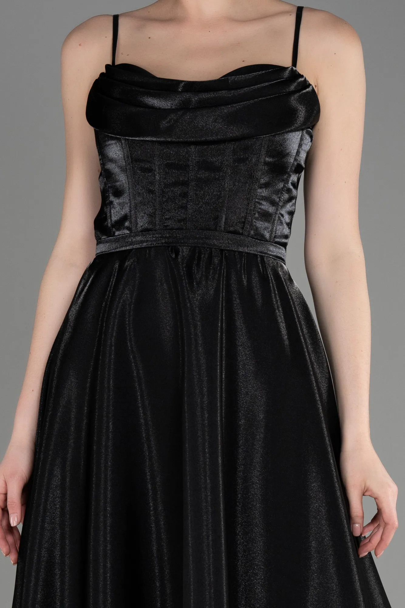 Black-Midi Satin Party Dress ABK2011