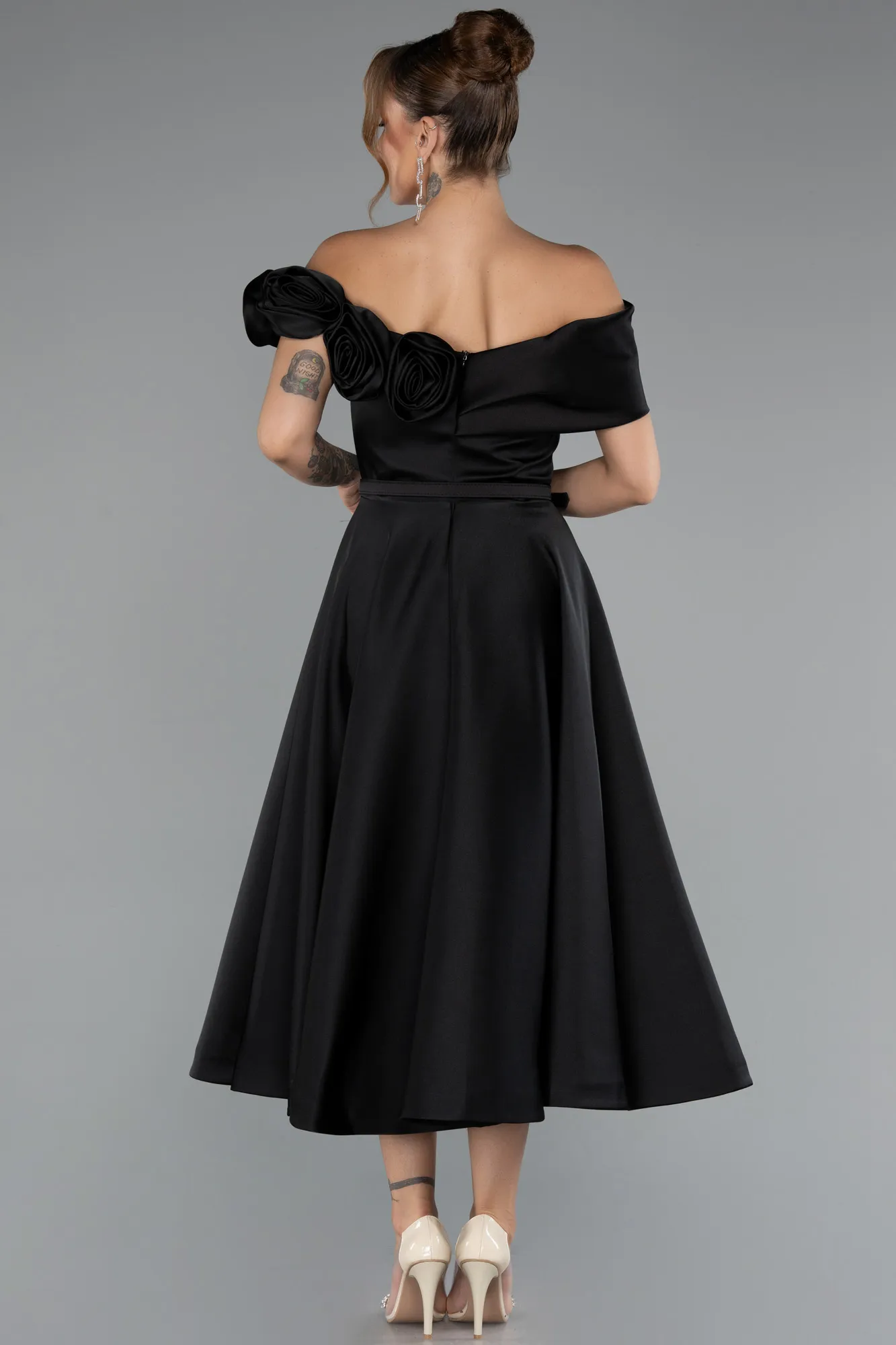 Black-Midi Satin Party Dress ABK2410