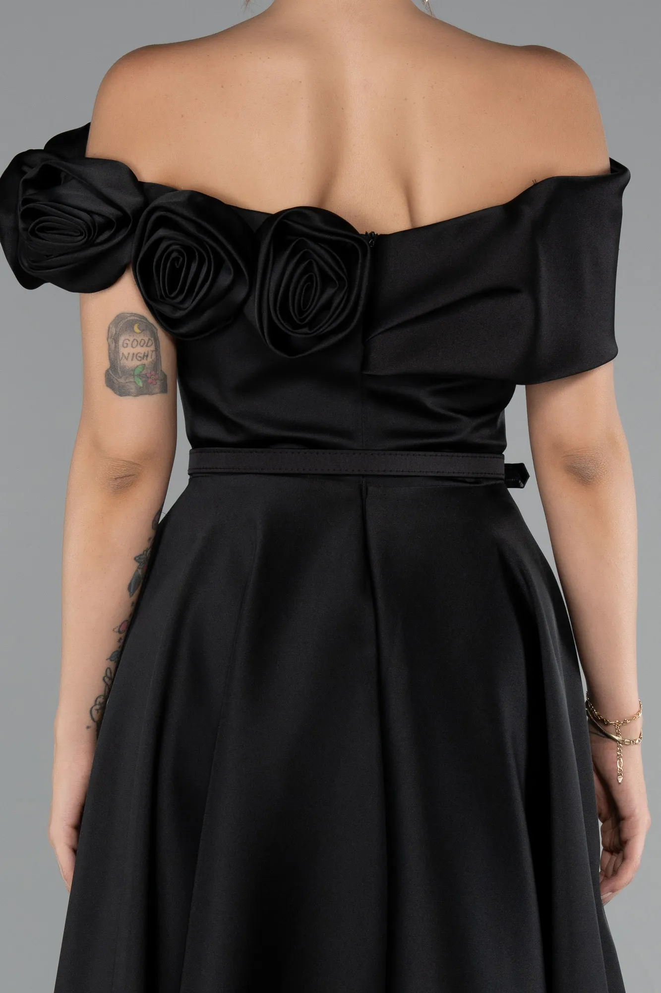 Black-Midi Satin Party Dress ABK2410
