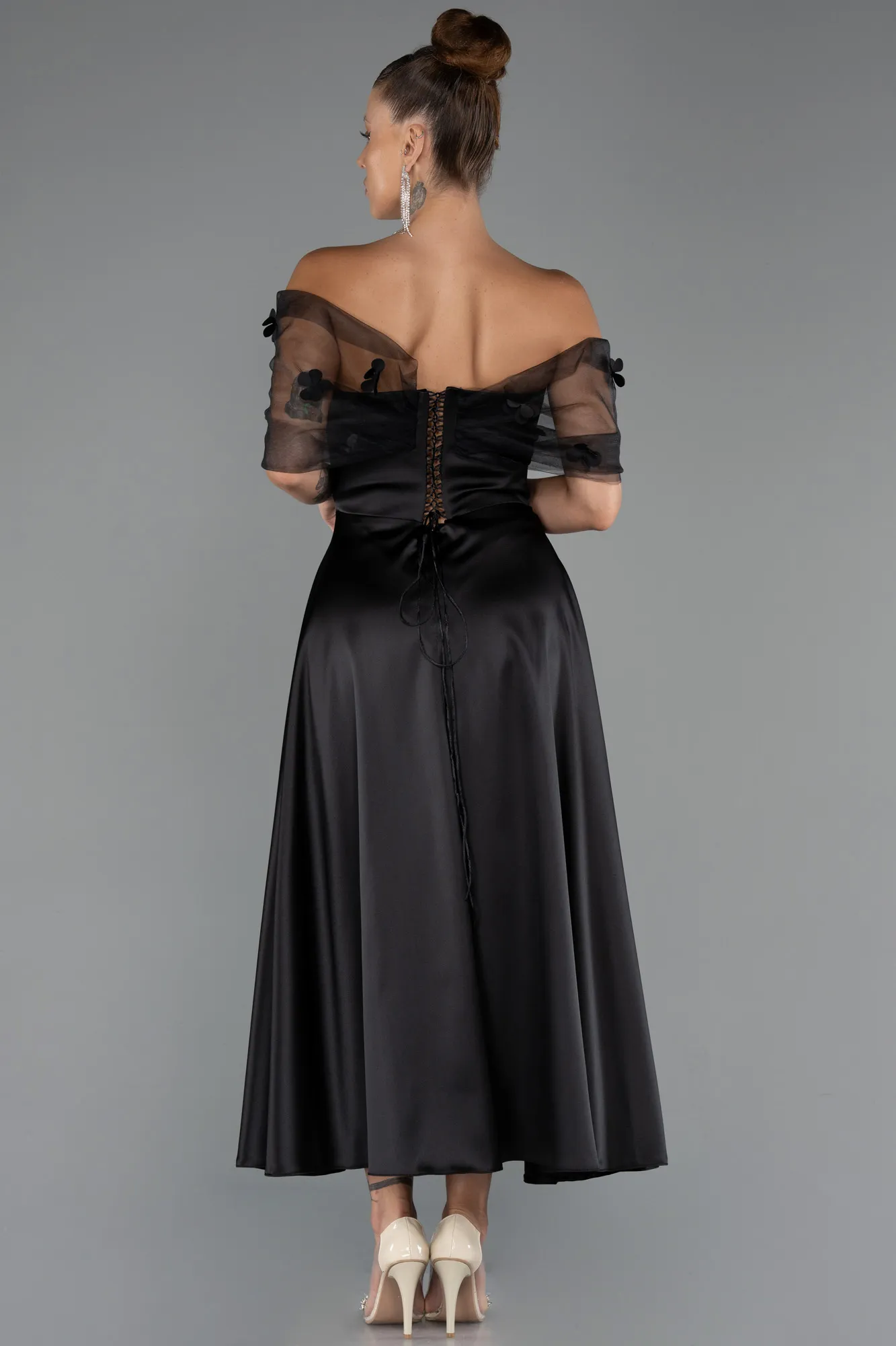 Black-Midi Satin Party Dress ABK2431